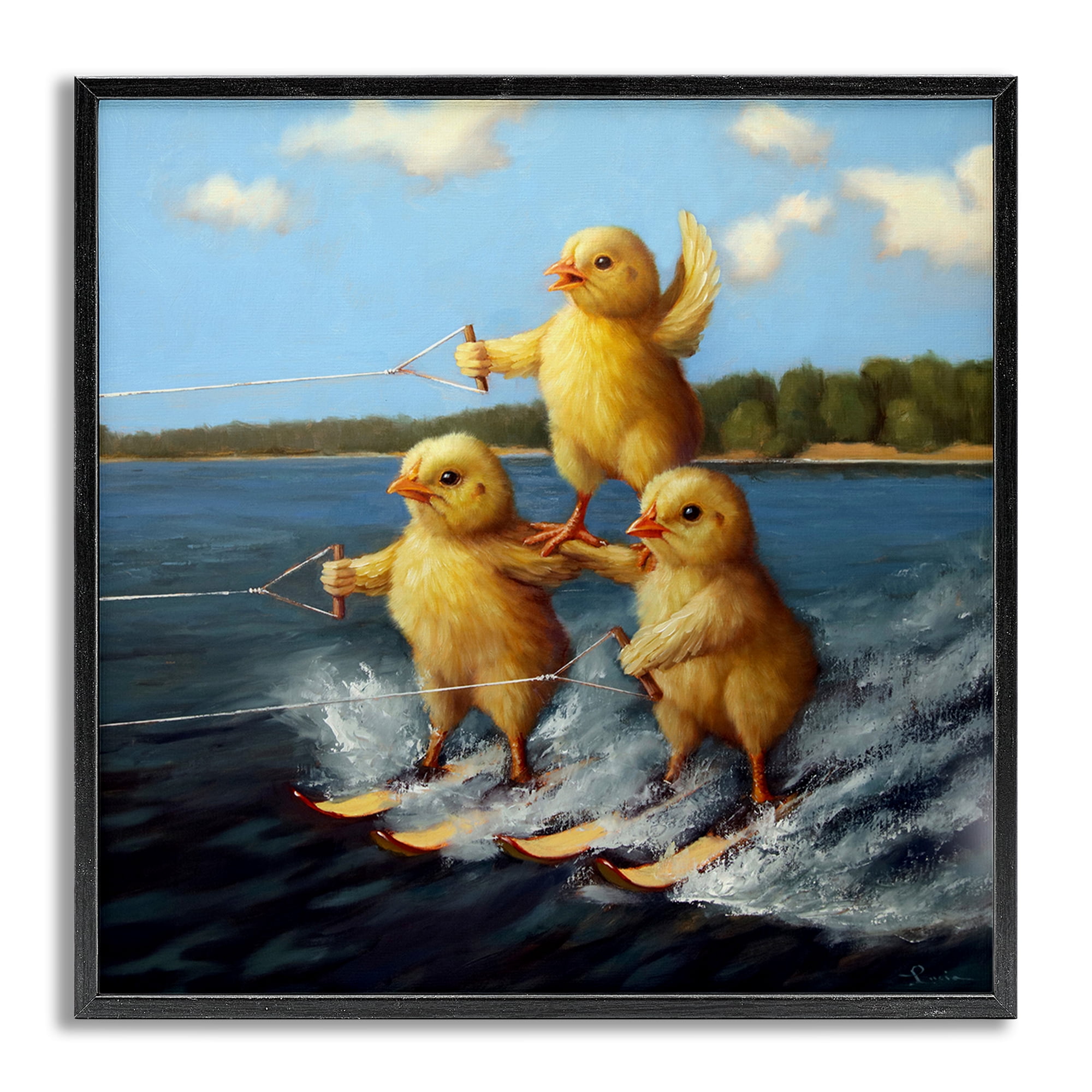 Stupell Industries Water Skiing Chicks Coastal Painting Gray Framed Art Print Wall Art, 12 x 12