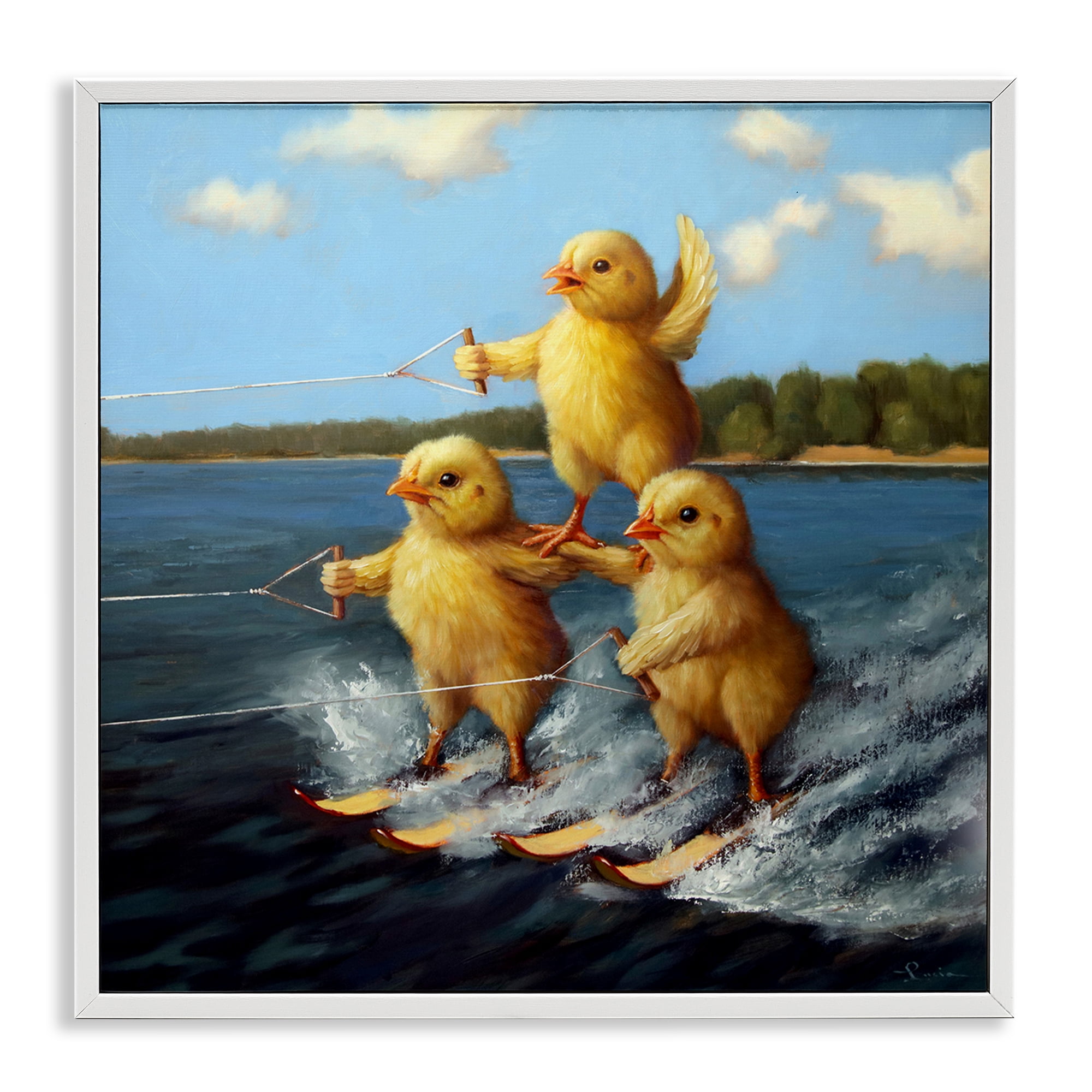 Stupell Industries Water Skiing Chicks Coastal Painting White Framed Art Print Wall Art, 24 x 24