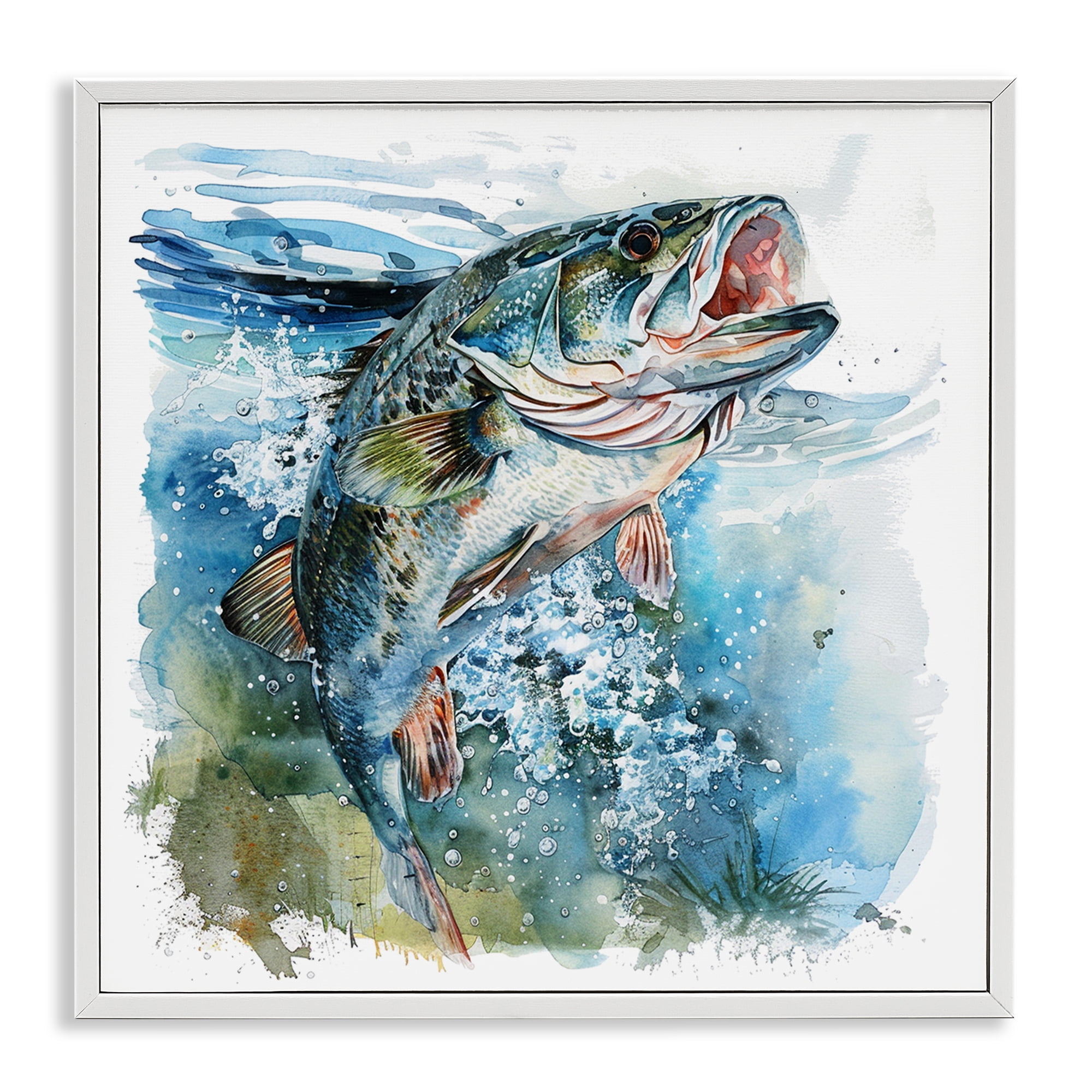 Stupell Industries Water Splashing Fish Animals Painting White Framed Art Print Wall Art, 24 x 24