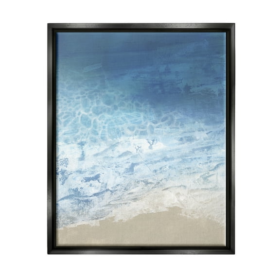 Stupell Industries Water Waves Blue Ocean Shore Coastal Painting Black Floater Framed Art Print Wall Art