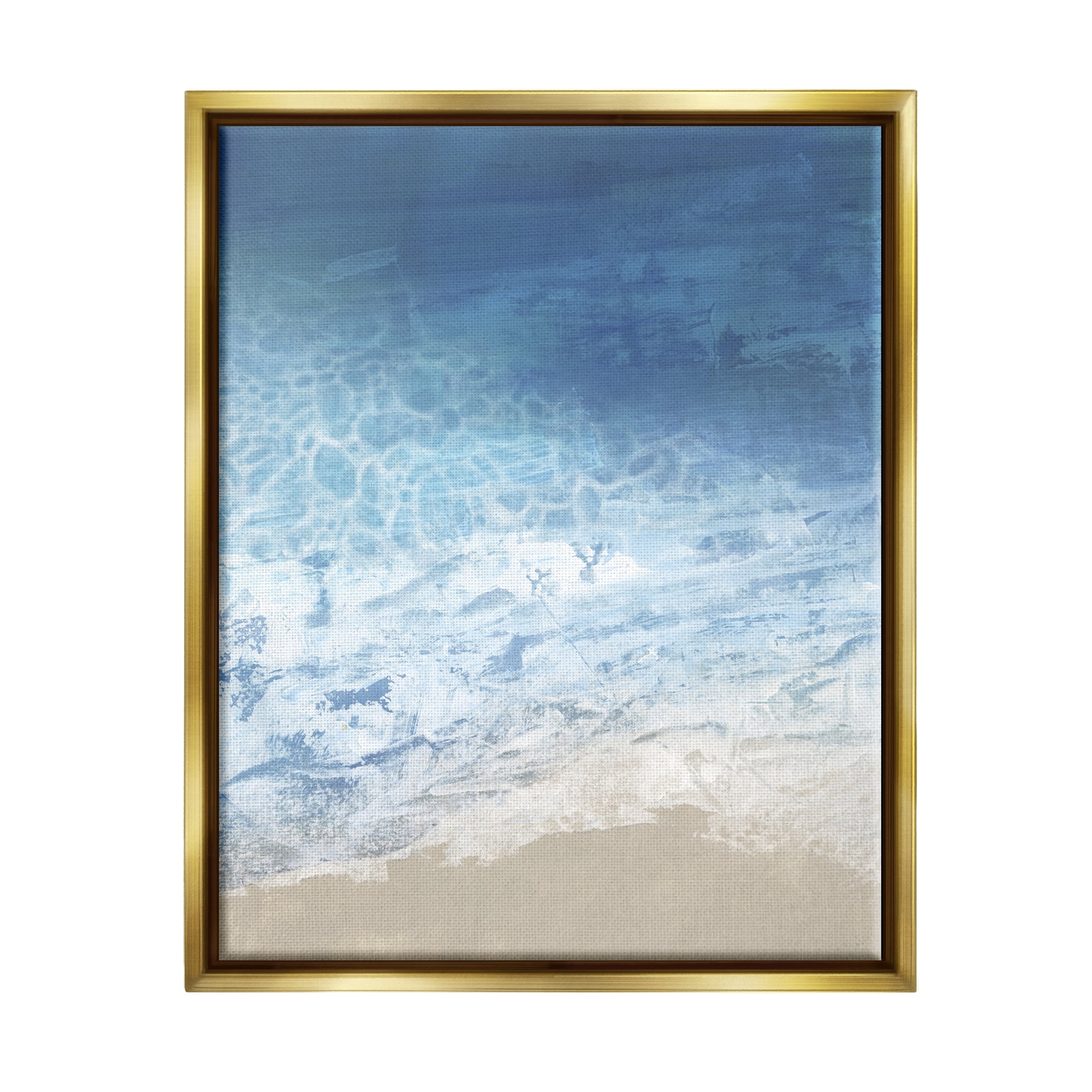 Stupell Industries Water Waves Blue Ocean Shore Coastal Painting Gold Floater Framed Art Print Wall Art