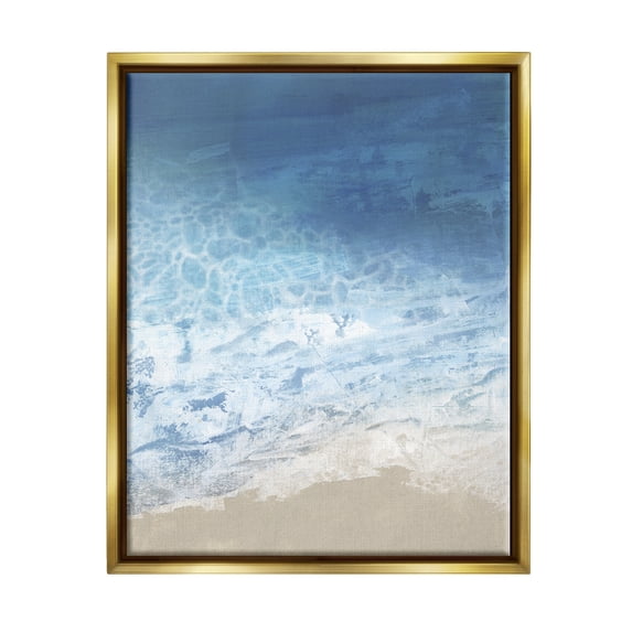 Stupell Industries Water Waves Blue Ocean Shore Coastal Painting Gold Floater Framed Art Print Wall Art