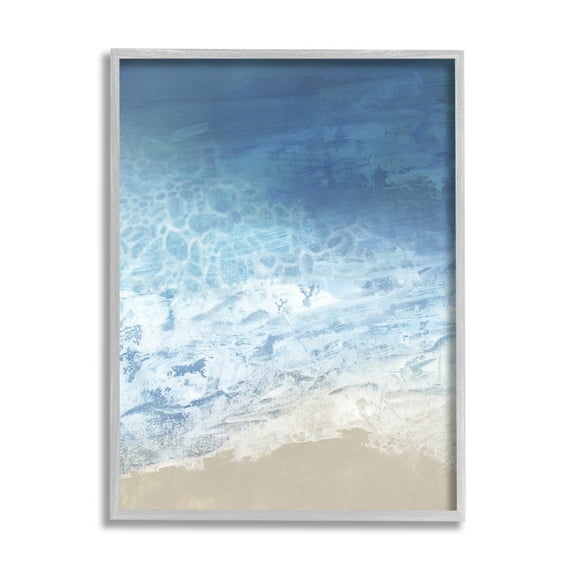 Stupell Industries Water Waves Blue Ocean Shore Coastal Painting Gray Framed Art Print Wall Art