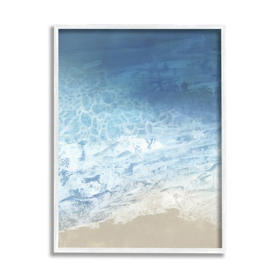 Stupell Industries Water Waves Blue Ocean Shore Coastal Painting White Framed Art Print Wall Art