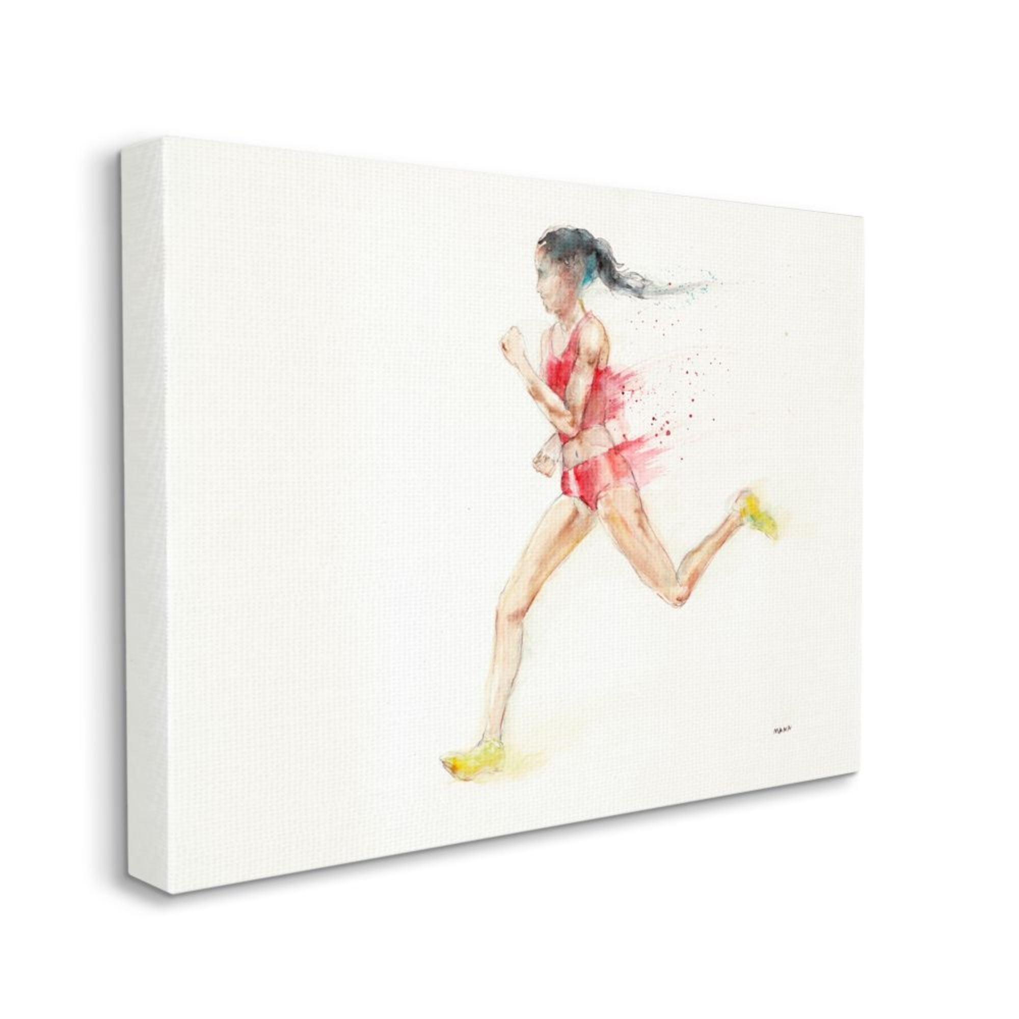 Stupell Industries Watercolor Athlete Female Track Runner Pose Design by Third and Wall, 30" x 40"