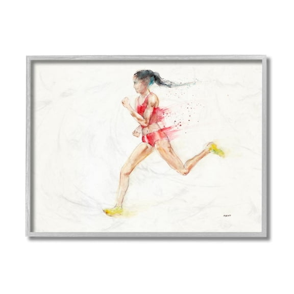 Stupell Industries Watercolor Athlete Female Track Runner Pose Gray Framed Art Print Wall Art, 11x14, by Third and Wall