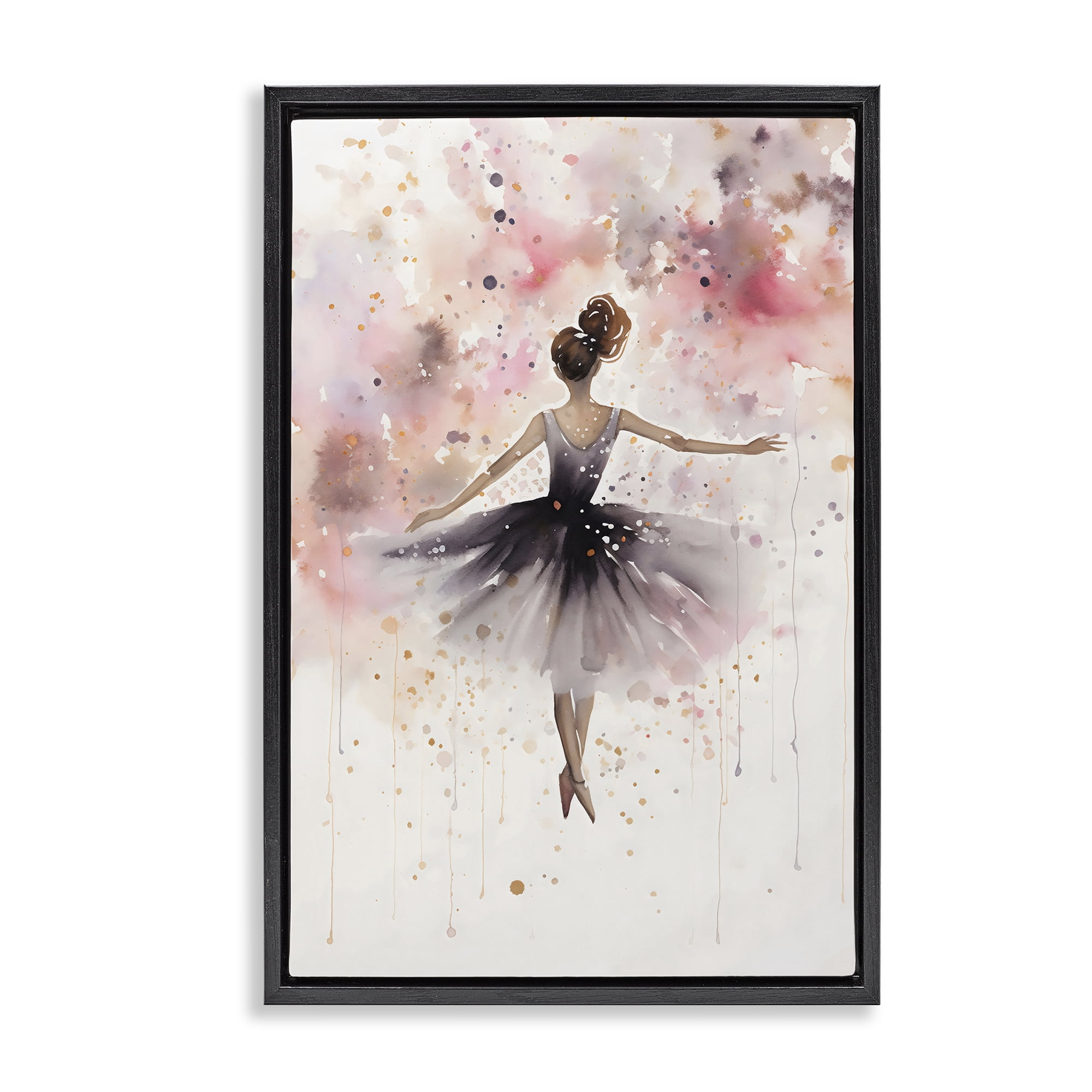 Stupell Industries Watercolor Ballerina Atmosphere Black Framed Floater Canvas Wall Art, design by Creative Studio