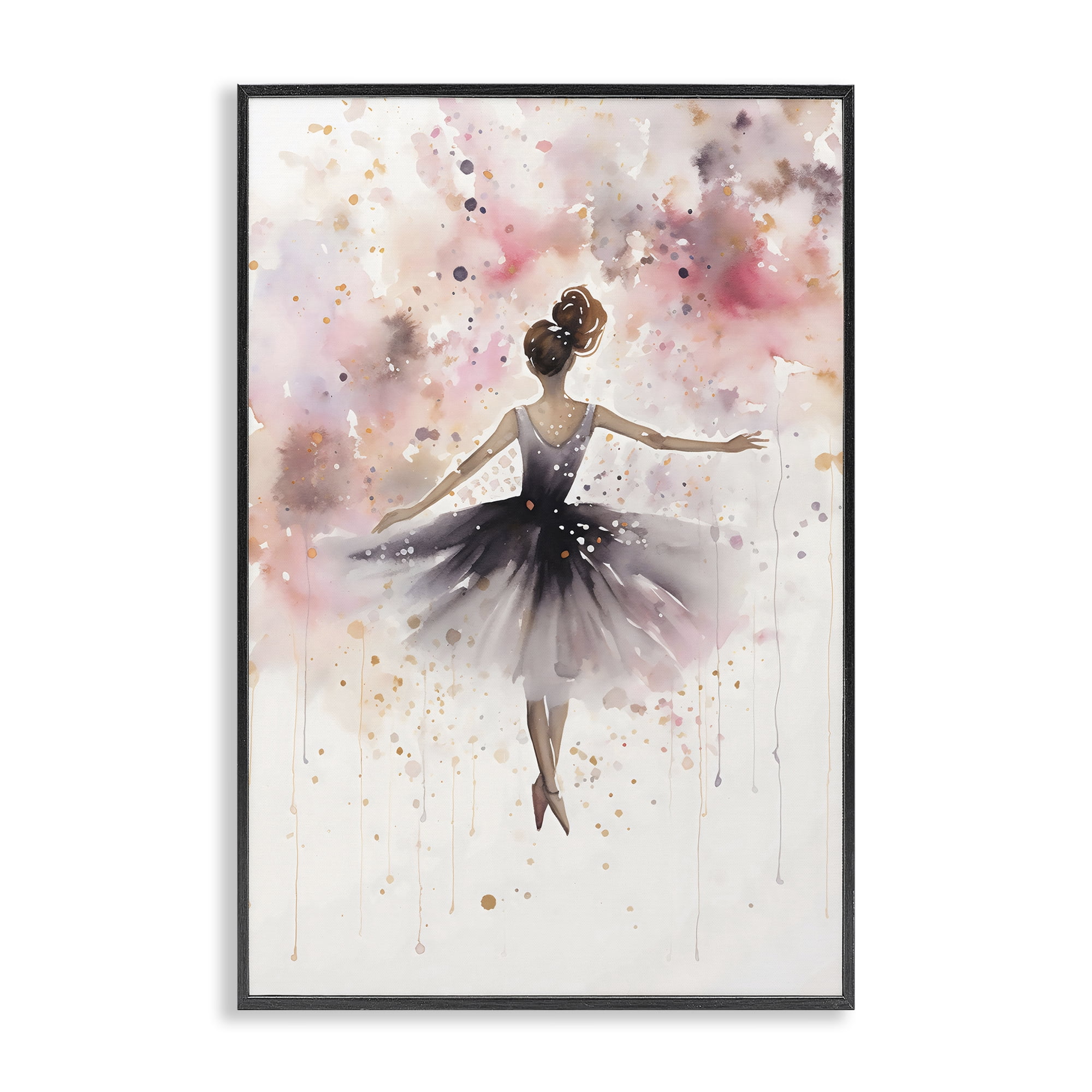 Stupell Industries Watercolor Ballerina Atmosphere Black Framed Giclee Art, design by Creative Studio