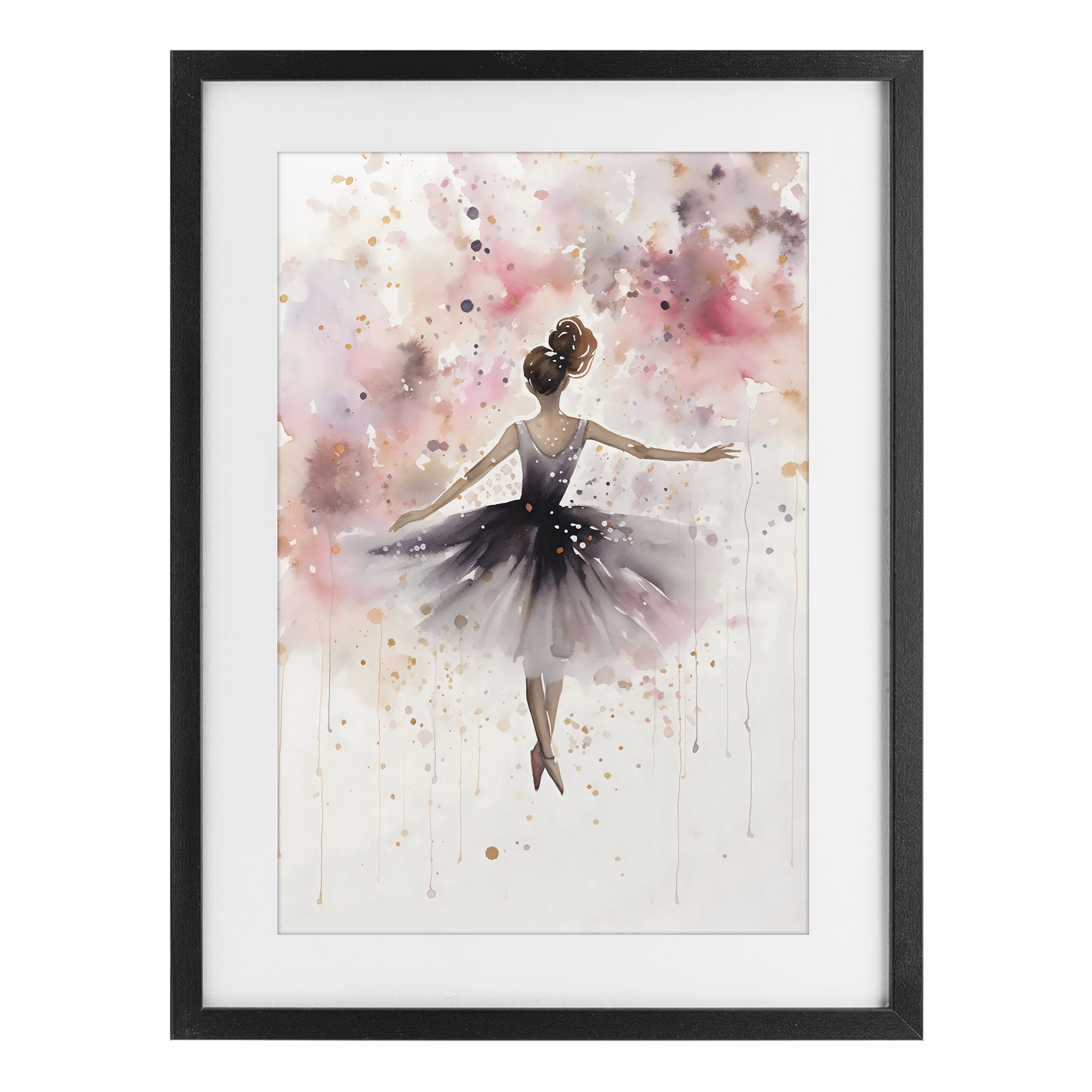 Stupell Industries Watercolor Ballerina Atmosphere Black Framed Print Under Glass, design by Creative Studio