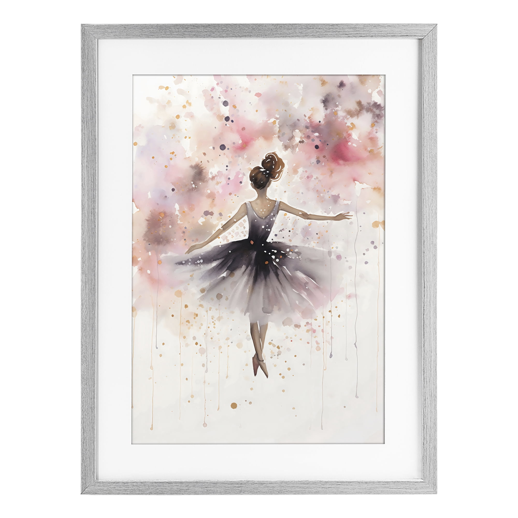 Stupell Industries Watercolor Ballerina Atmosphere Gray Framed Print Under Glass, design by Creative Studio