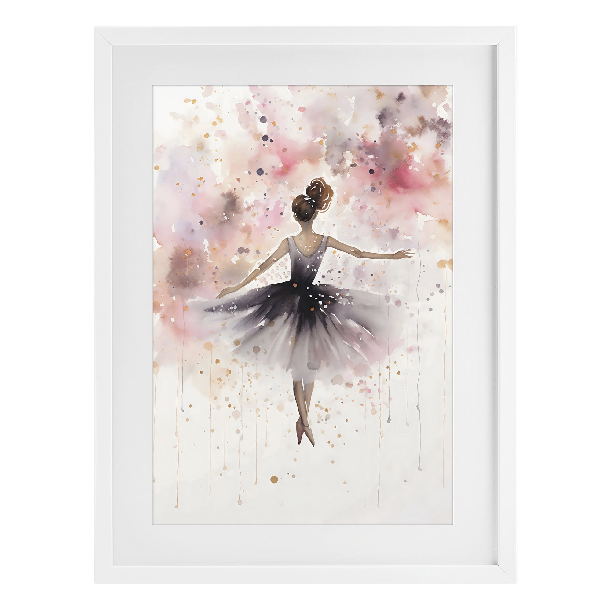 Stupell Industries Watercolor Ballerina Atmosphere White Framed Print Under Glass, design by Creative Studio