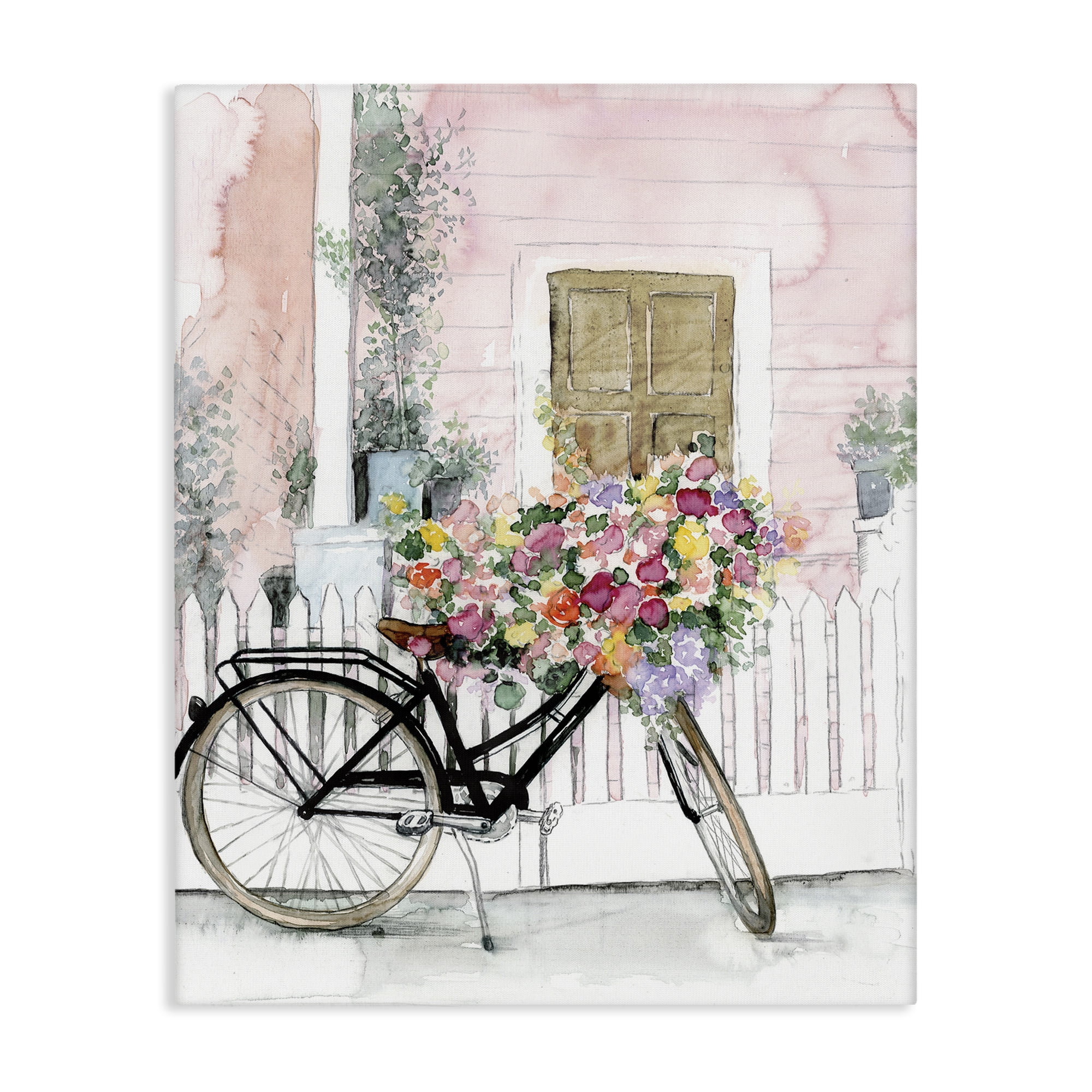 Stupell Industries Watercolor Bicycle Bouquet Botanical & Floral Painting Gallery Wrapped Canvas Art Print Wall Art, 24 x 30