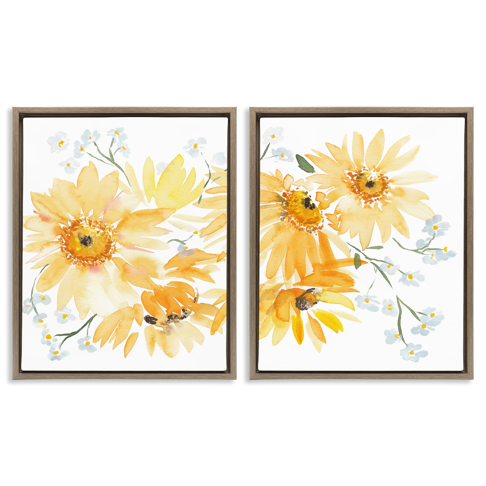 Stupell Industries Watercolor Black Eyed Susans Plants & Flowers Painting Brown Floater Framed Canvas Art Print Wall Art, 31 x 25, Set of 2