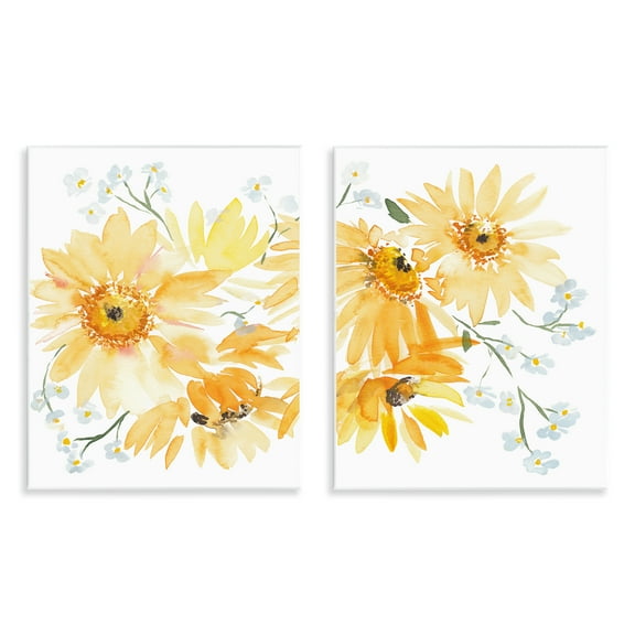 Stupell Industries Watercolor Black Eyed Susans Plants & Flowers Painting Unframed Art Print Wall Art, 11 x 14, Set of 2
