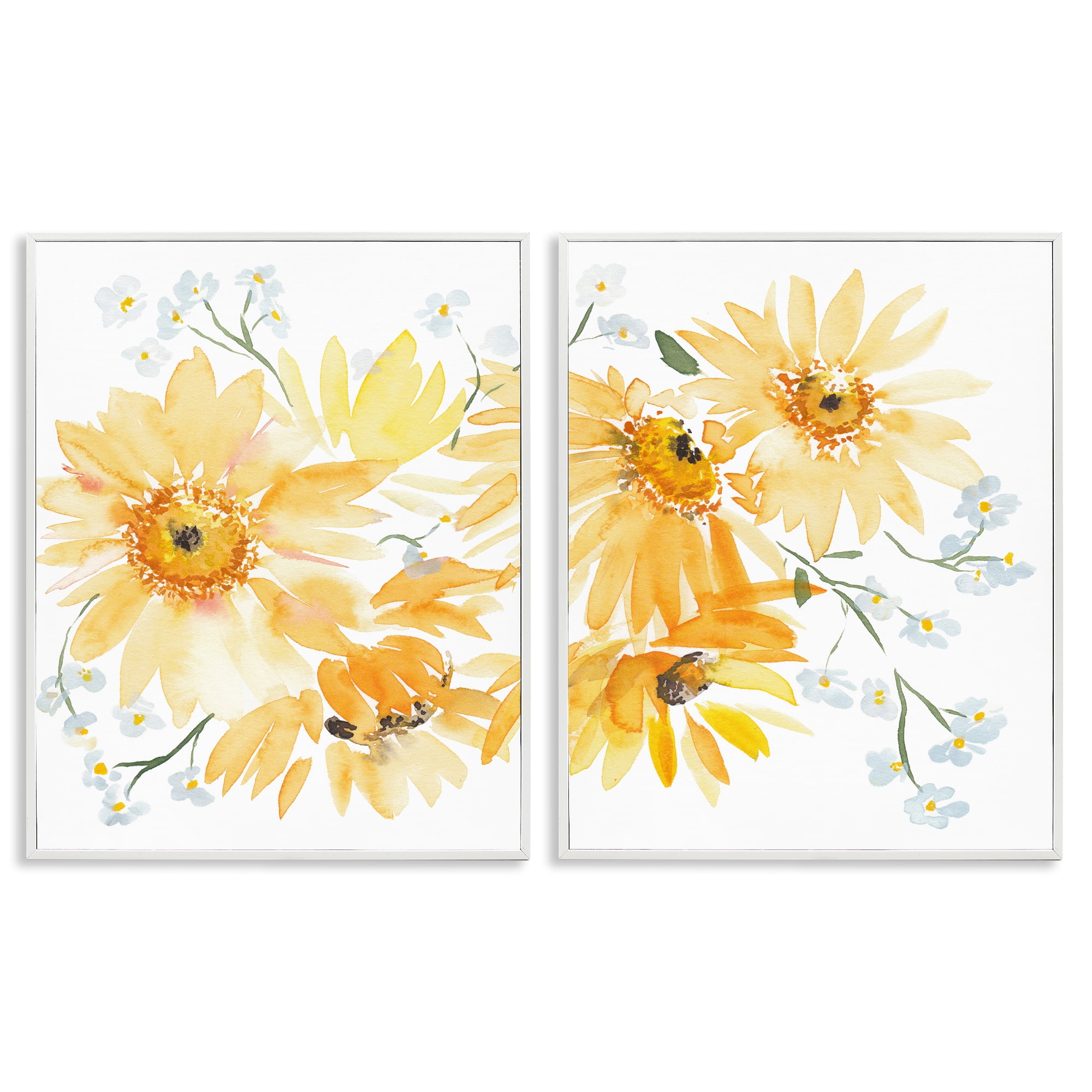 Stupell Industries Watercolor Black Eyed Susans Plants & Flowers Painting White Framed Art Print Wall Art, 11 x 14, Set of 2