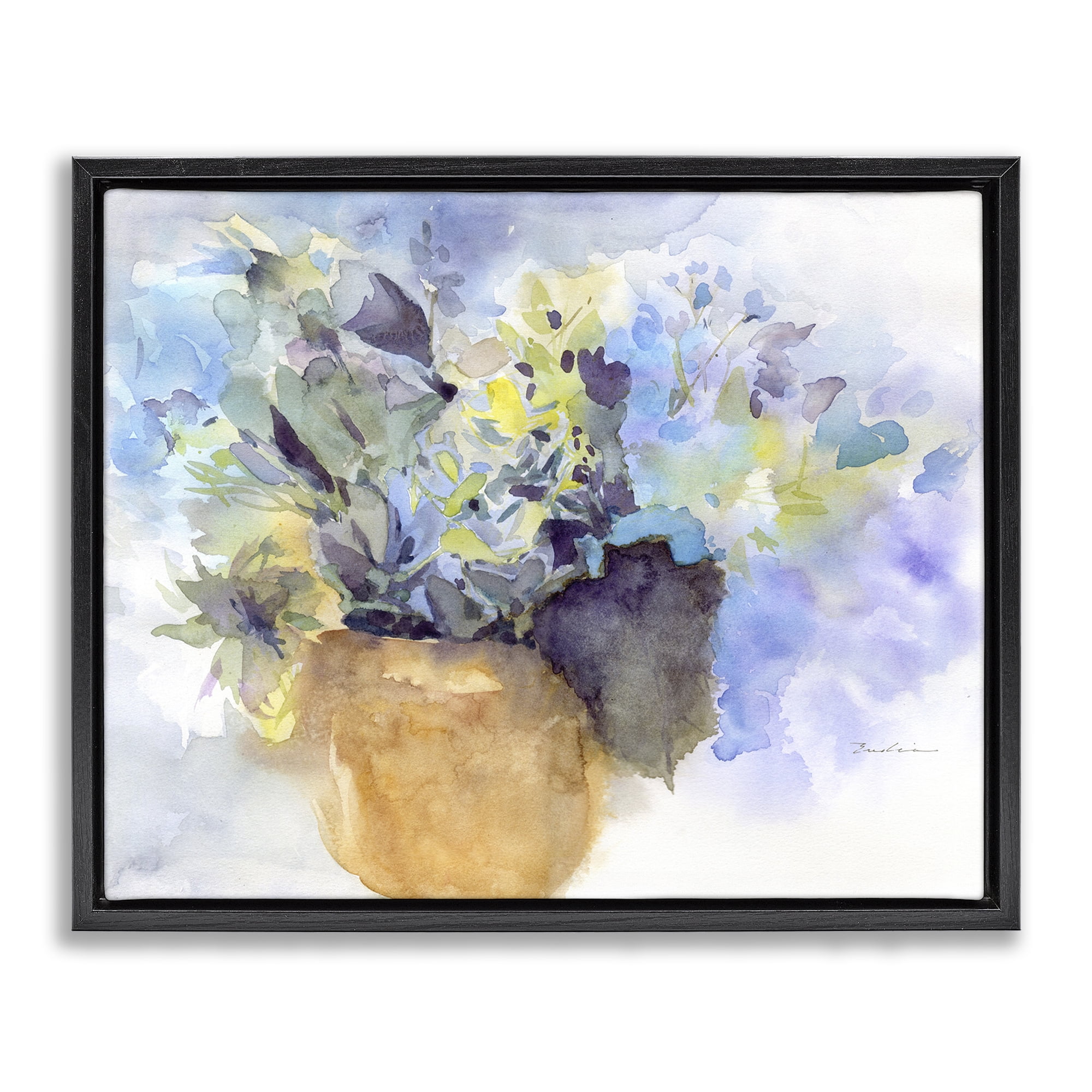 Stupell Industries Watercolor Blue Hydrangea Botanical & Floral Painting Black Floater Framed Art Print Wall Art, 21 x 17