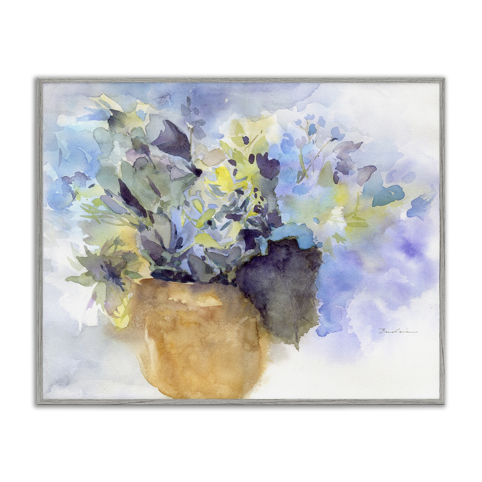 Stupell Industries Watercolor Blue Hydrangea Botanical & Floral Painting Gray Framed Art Print Wall Art, 30 x 24