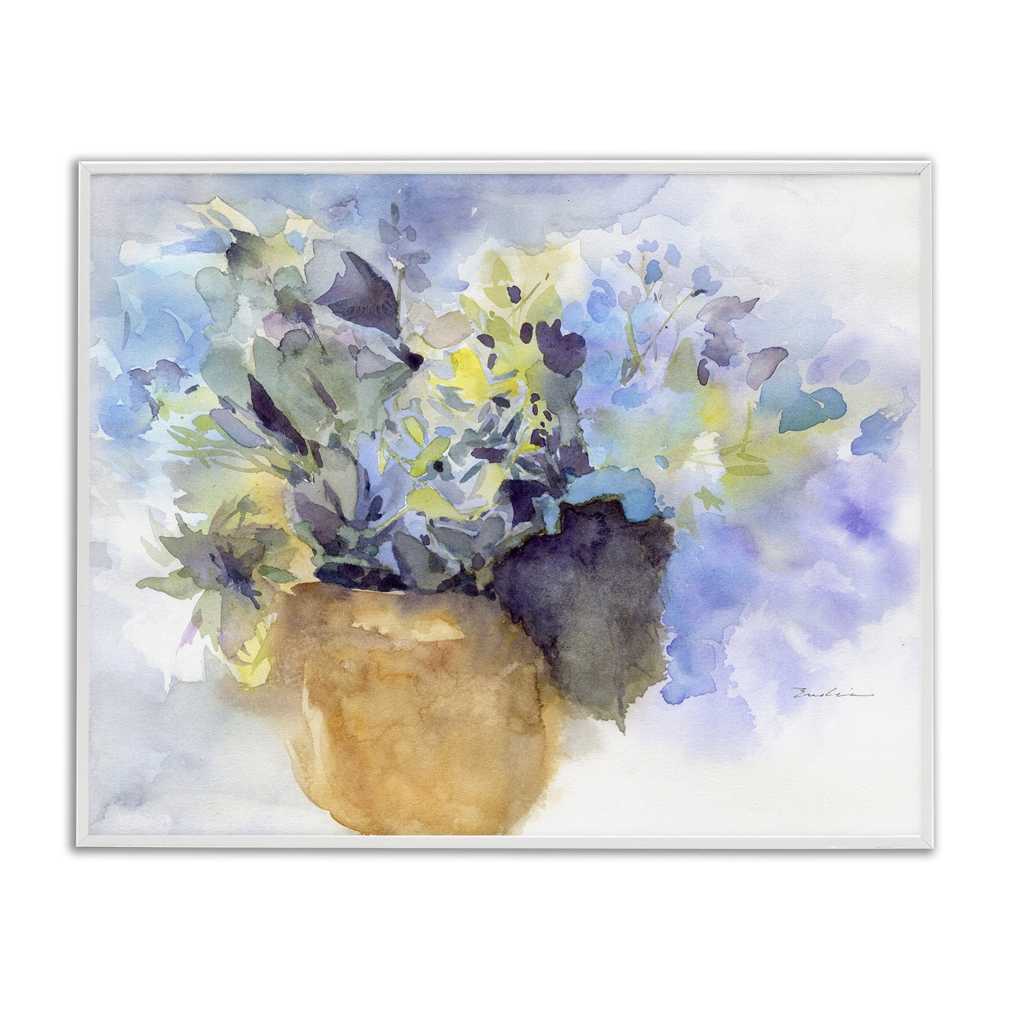 Stupell Industries Watercolor Blue Hydrangea Botanical & Floral Painting White Framed Art Print Wall Art, 20 x 16