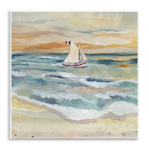 Stupell Industries Watercolor Boat Beach View Transportation Painting Unframed Art Print Wall Art, 12 x 12