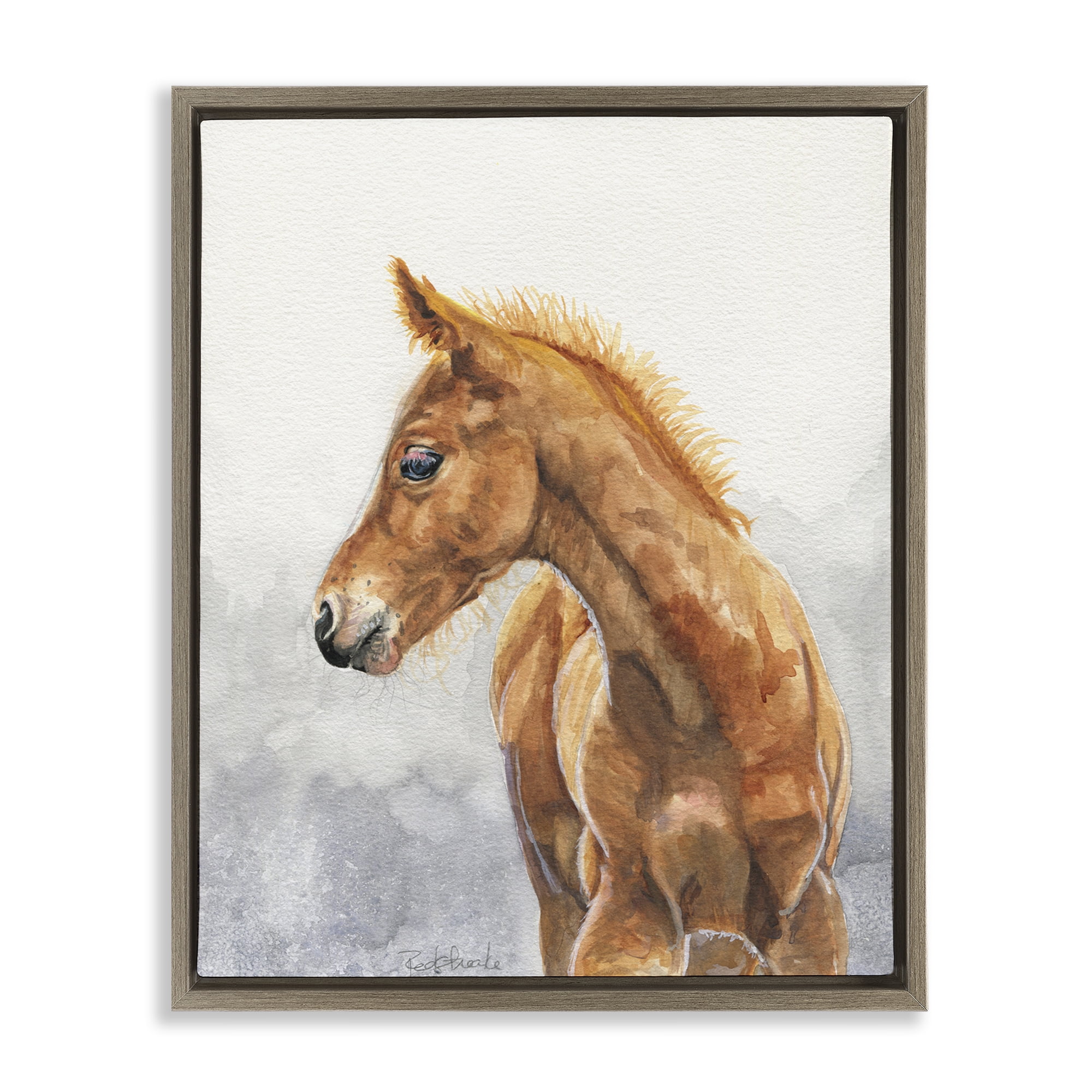 Stupell Industries Watercolor Brown Foal Animals Painting Brown Floater Framed Canvas Art Print Wall Art, 25 x 31
