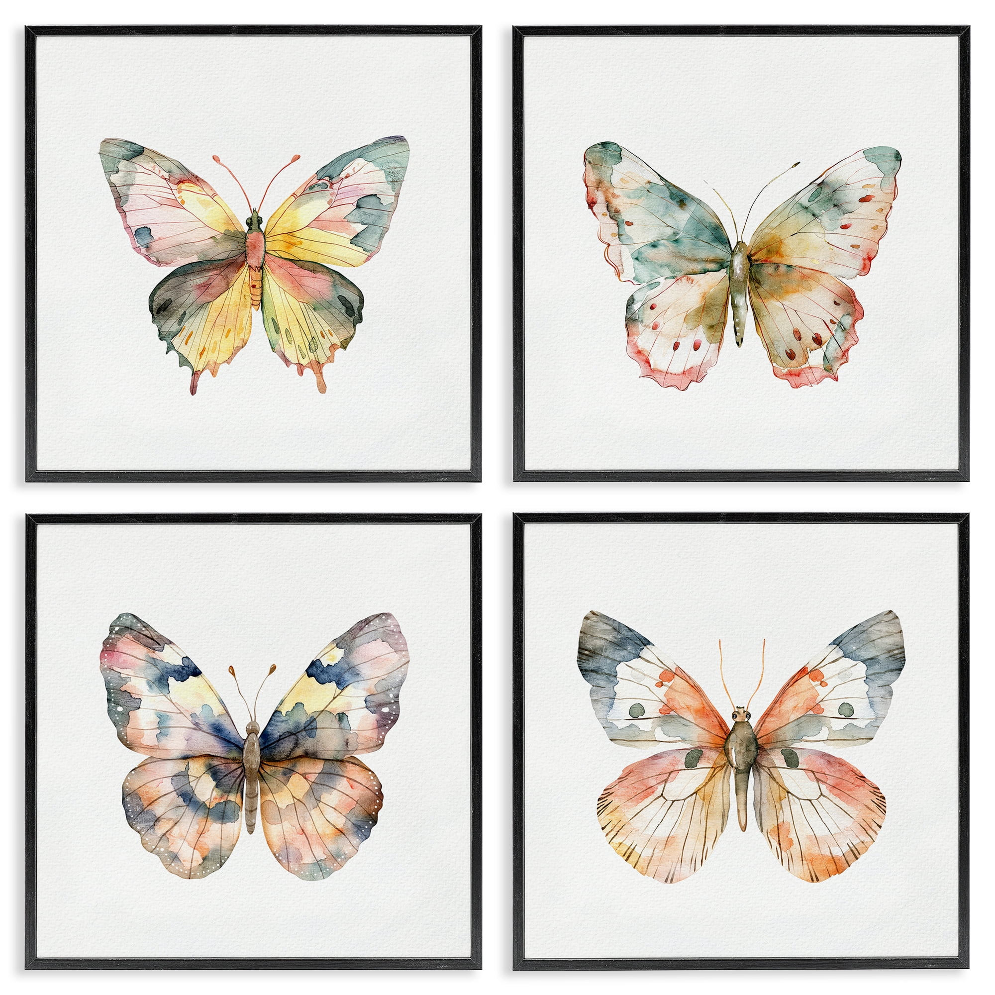 Stupell Industries Watercolor Butterfly Forms 4 Piece Black Framed Giclee Art Set, design by Kim Allen