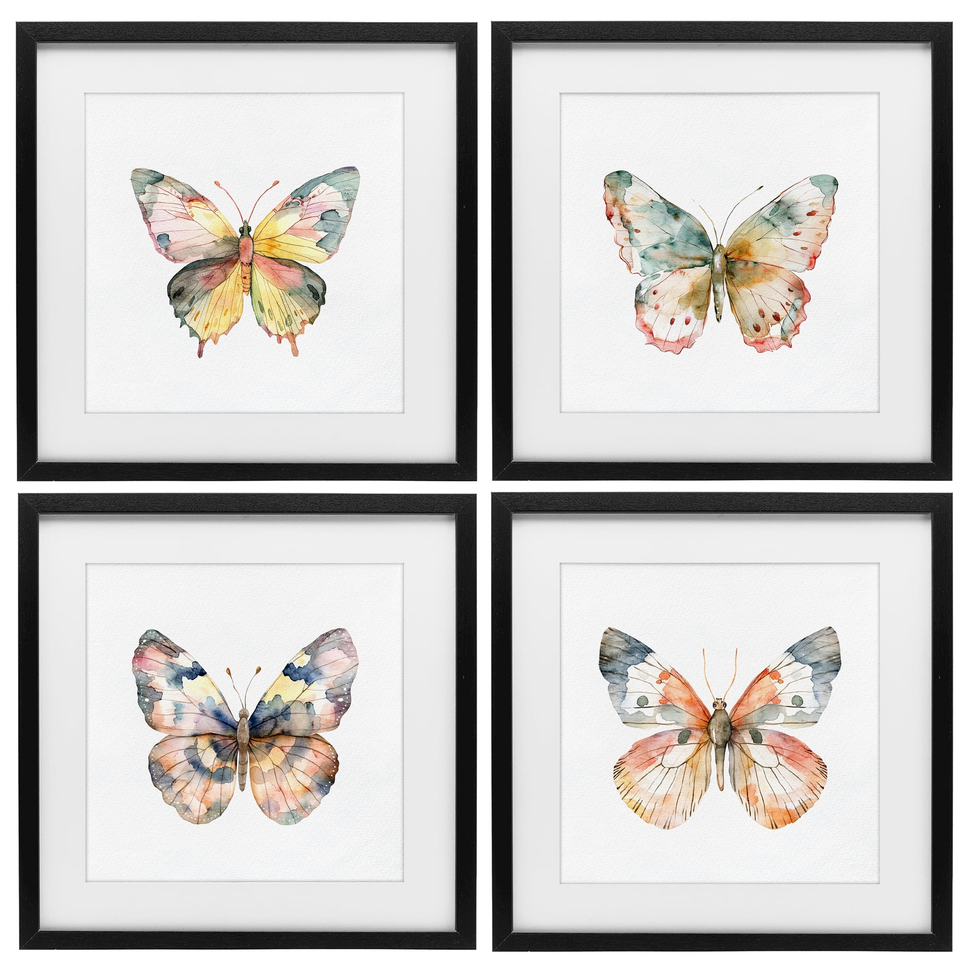 Stupell Industries Watercolor Butterfly Forms 4 Piece Black Framed Print Under Glass Set, design by Kim Allen