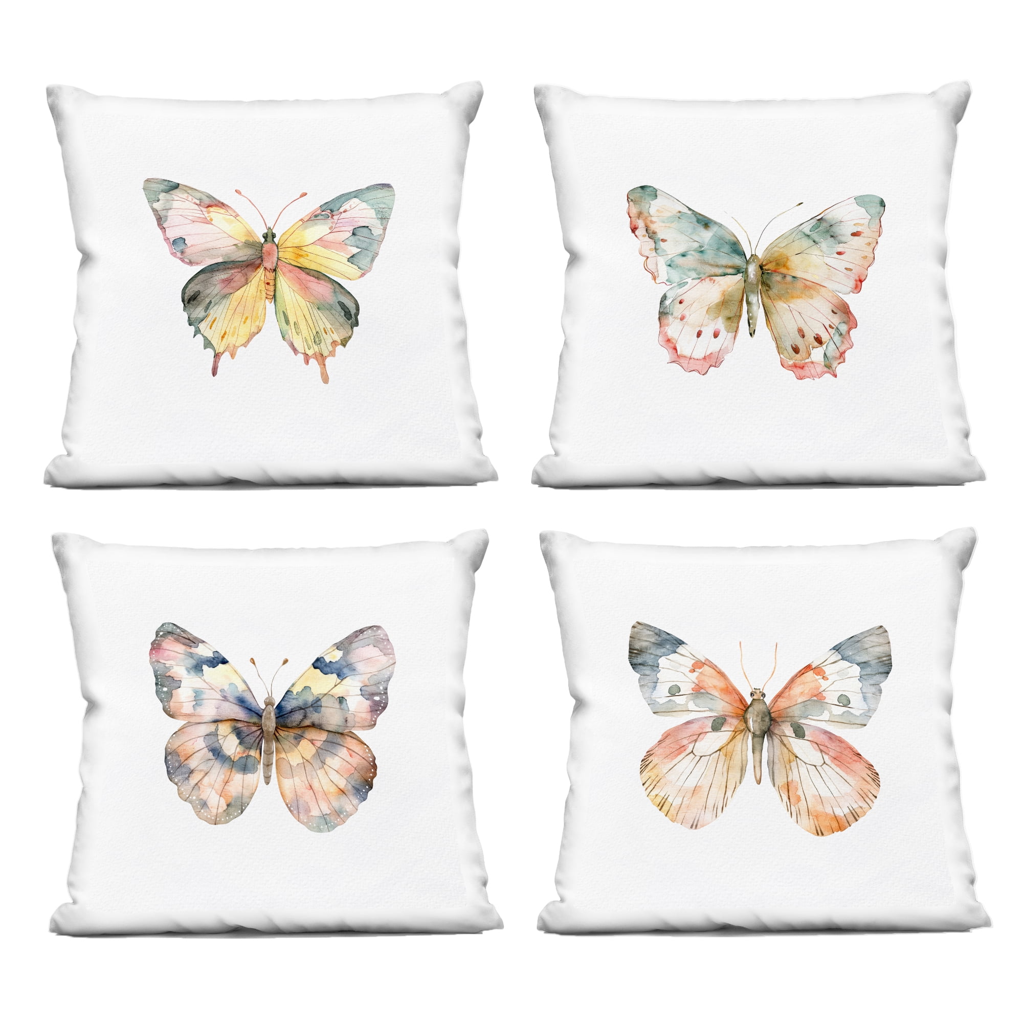 Stupell Industries Watercolor Butterfly Forms 4 Piece Decorative Printed Throw Pillow Set, design by Kim Allen