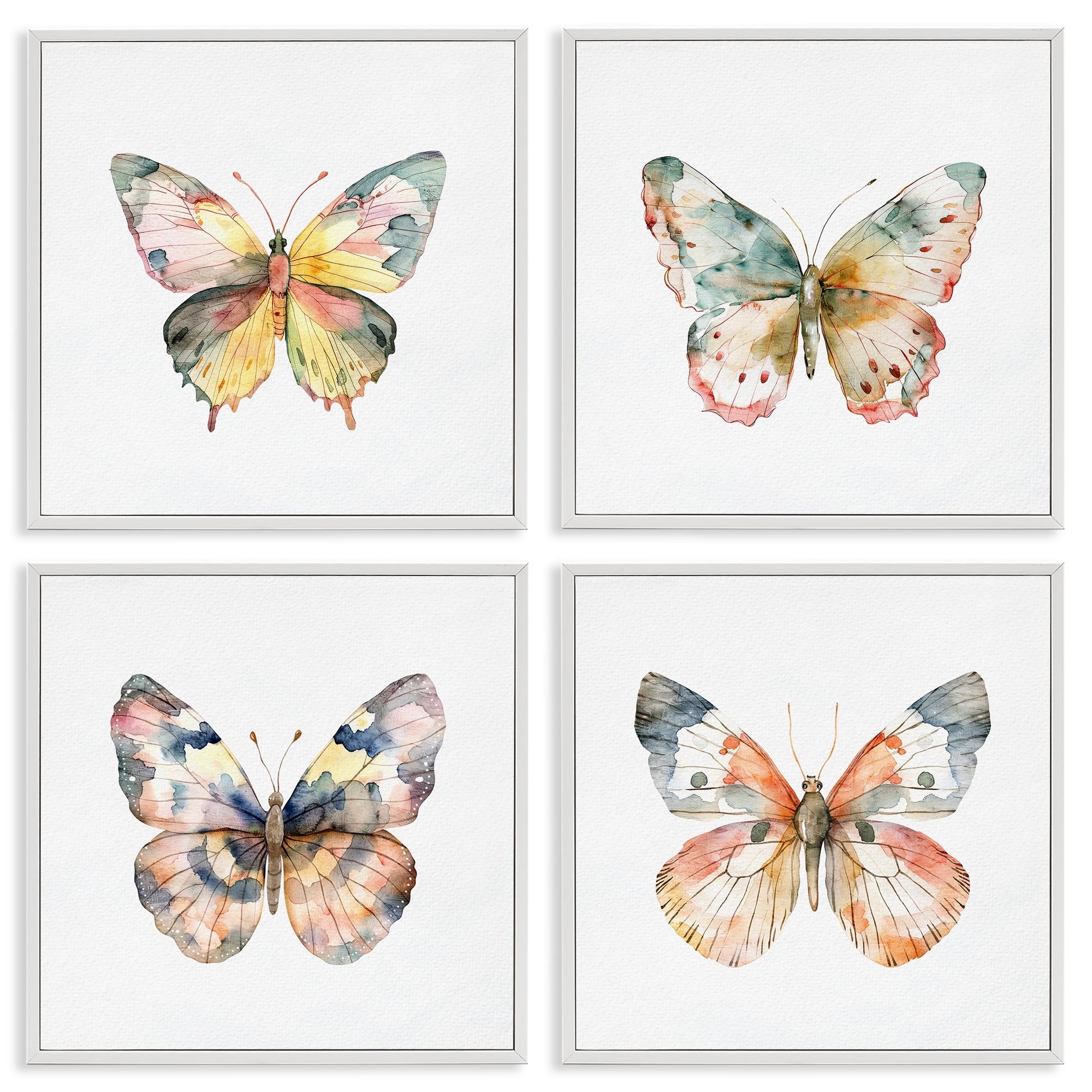 Stupell Industries Watercolor Butterfly Forms 4 Piece White Framed Giclee Art Set, design by Kim Allen