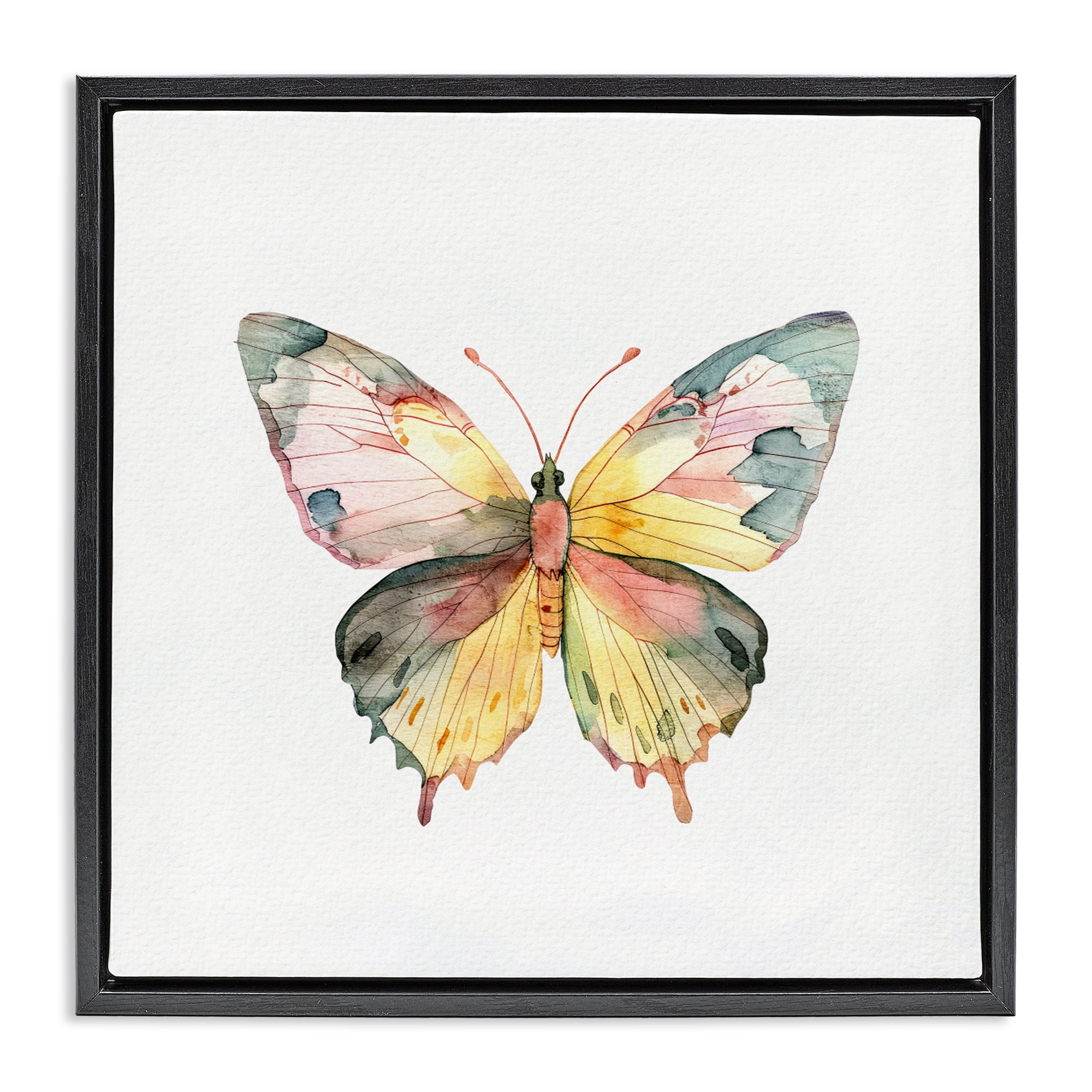 Stupell Industries Watercolor Butterfly Subtlety Black Framed Floater Canvas Wall Art, design by Kim Allen