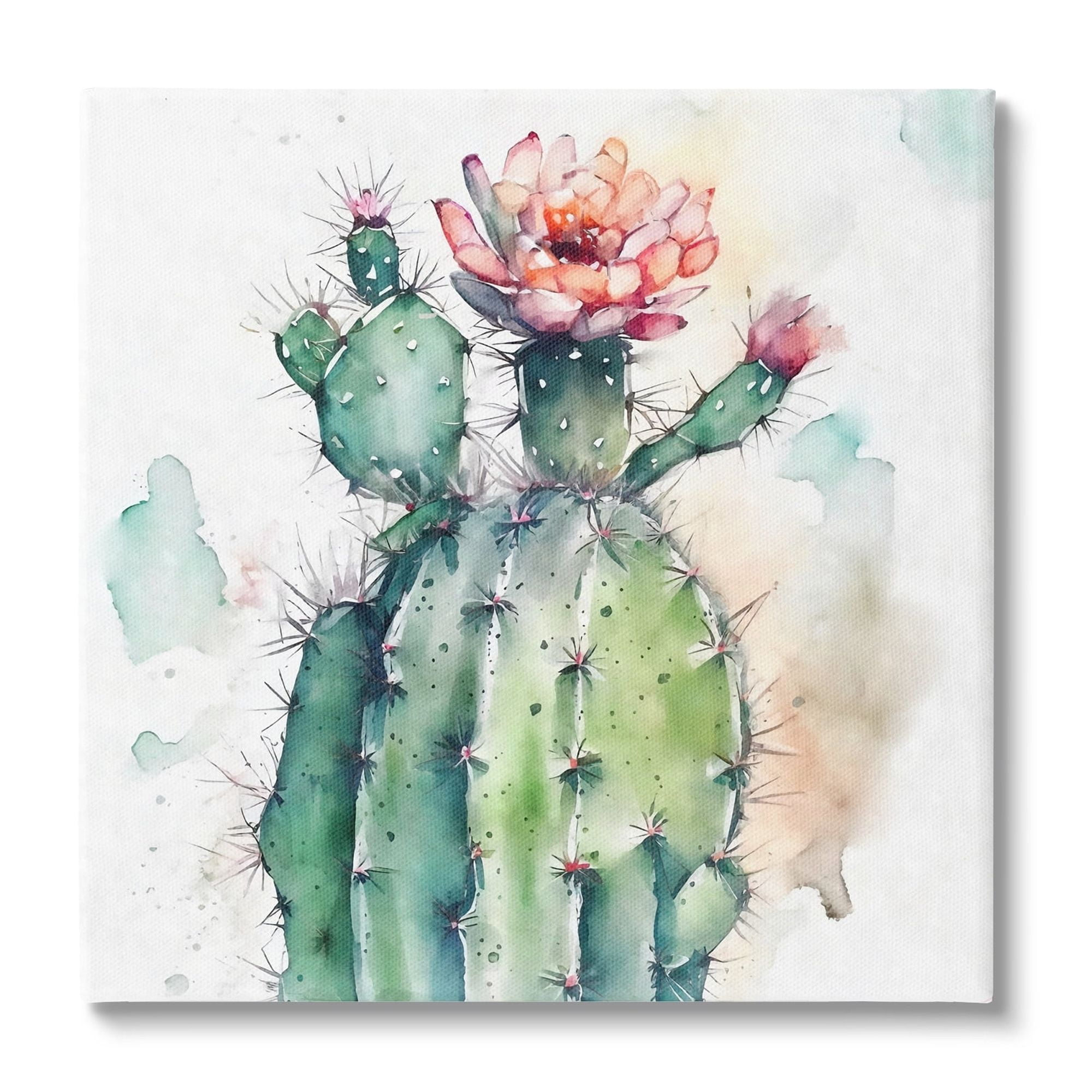 Watercolor Cactus Desert Nature Botanical Canvas Art, 24" x 24"