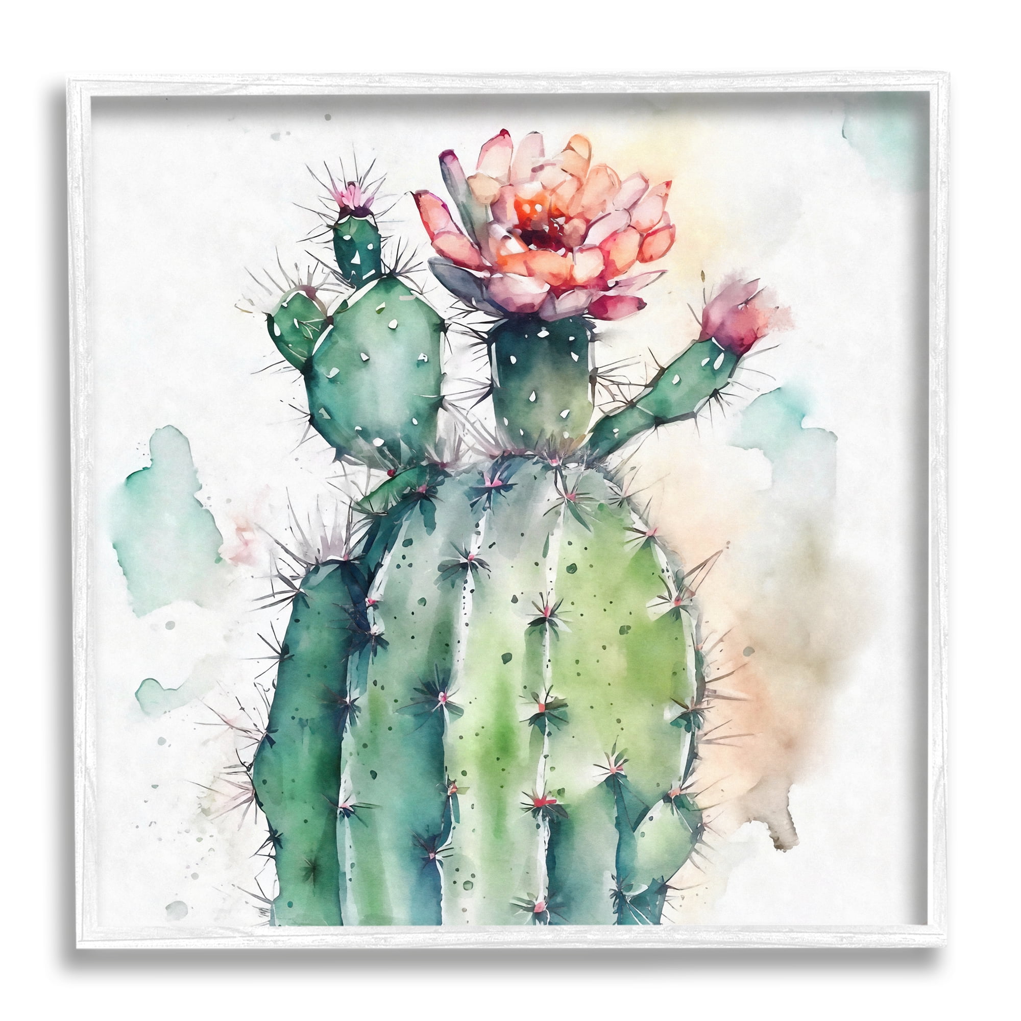 Stupell Industries Watercolor Cactus Desert Nature Botanical & Floral Painting White Framed Art Print Wall Art