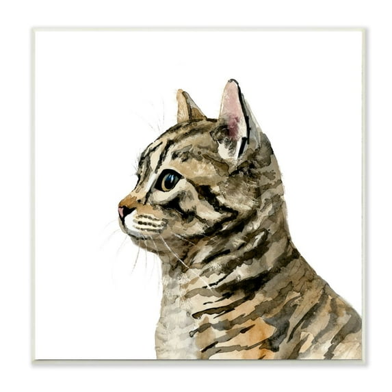 Stupell Industries Watercolor Cat Portrait Kitten House Pet Minimal Wall Plaque Design by Victoria Barnes