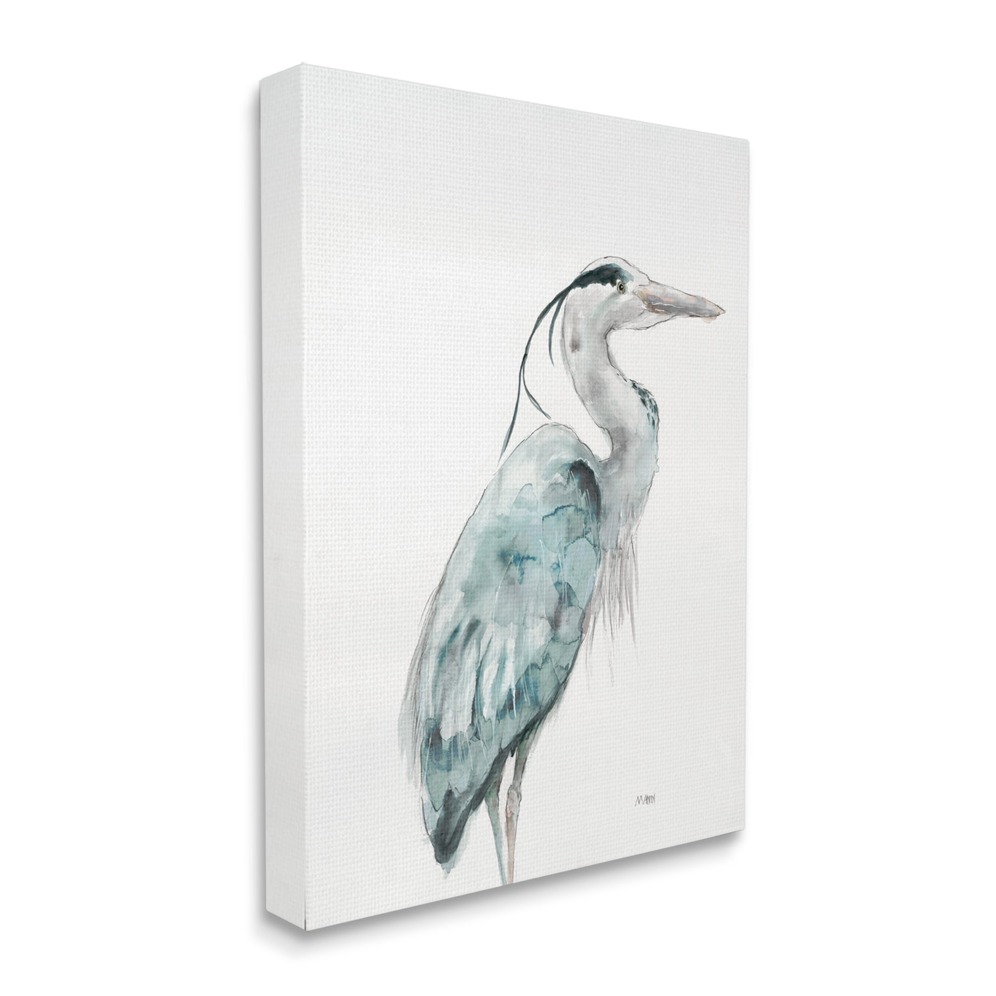 Stupell Industries Watercolor Crane Soft Blue Tones Aquatic Bird,36 x 48,Designed by Patti Mann