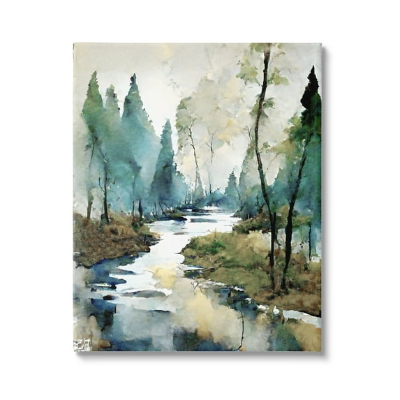 Stupell Industries Watercolor Creek Landscape Landscape Painting Gallery Wrapped Canvas Art Print Wall Art, 30 x 40