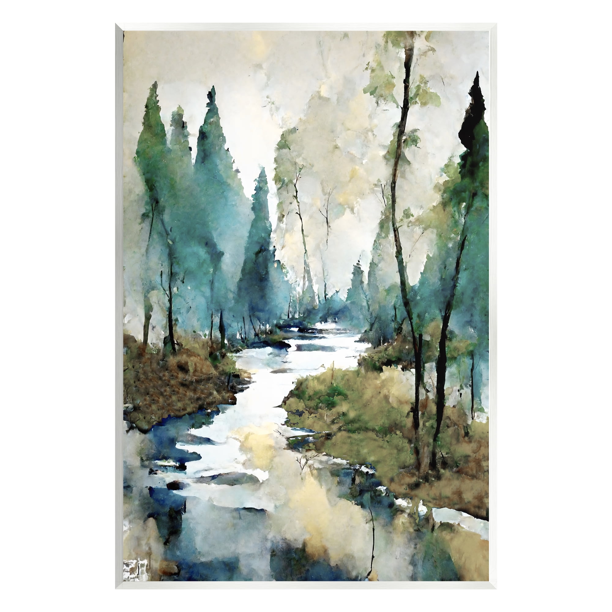 Stupell Industries Watercolor Creek Landscape Landscape Painting Unframed Art Print Wall Art, 13 x 19