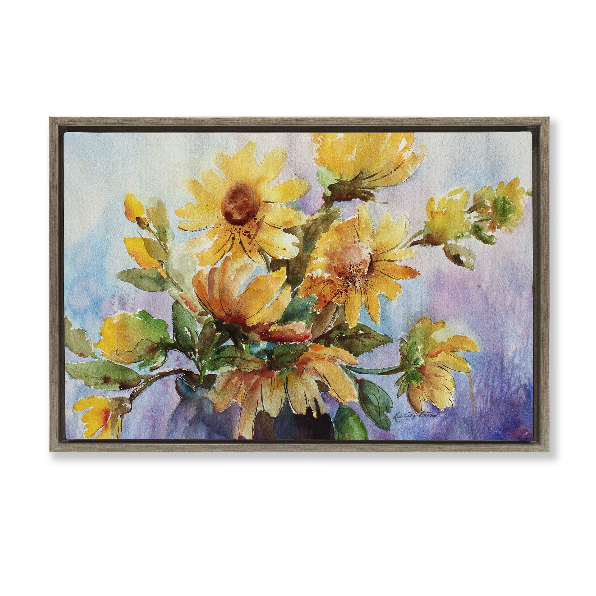 Stupell Industries Watercolor Daisies Vase Botanical & Floral Painting Brown Floater Framed Art Print Wall Art, 25 x 17