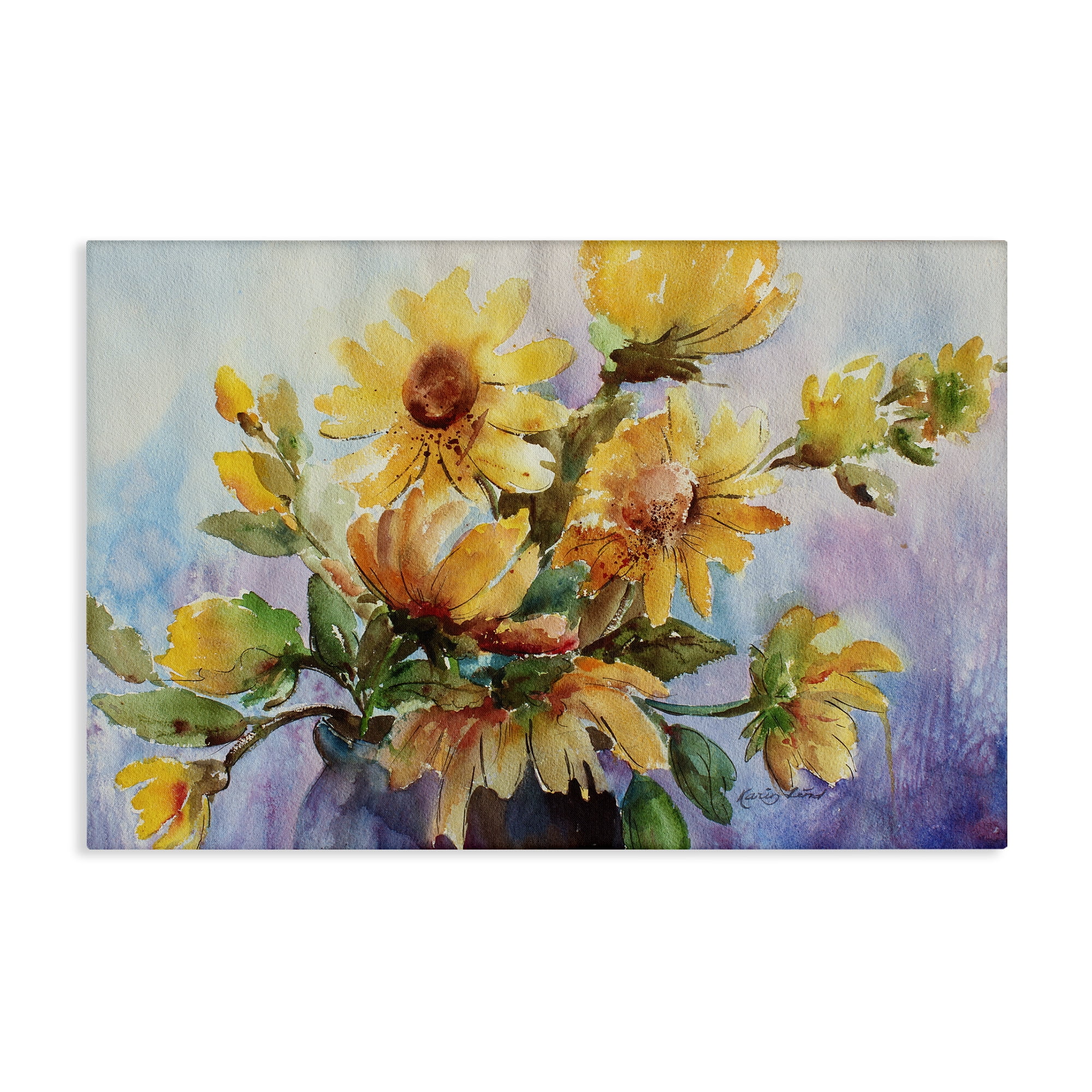 Stupell Industries Watercolor Daisies Vase Botanical & Floral Painting Gallery Wrapped Canvas Art Print Wall Art, 45 x 30