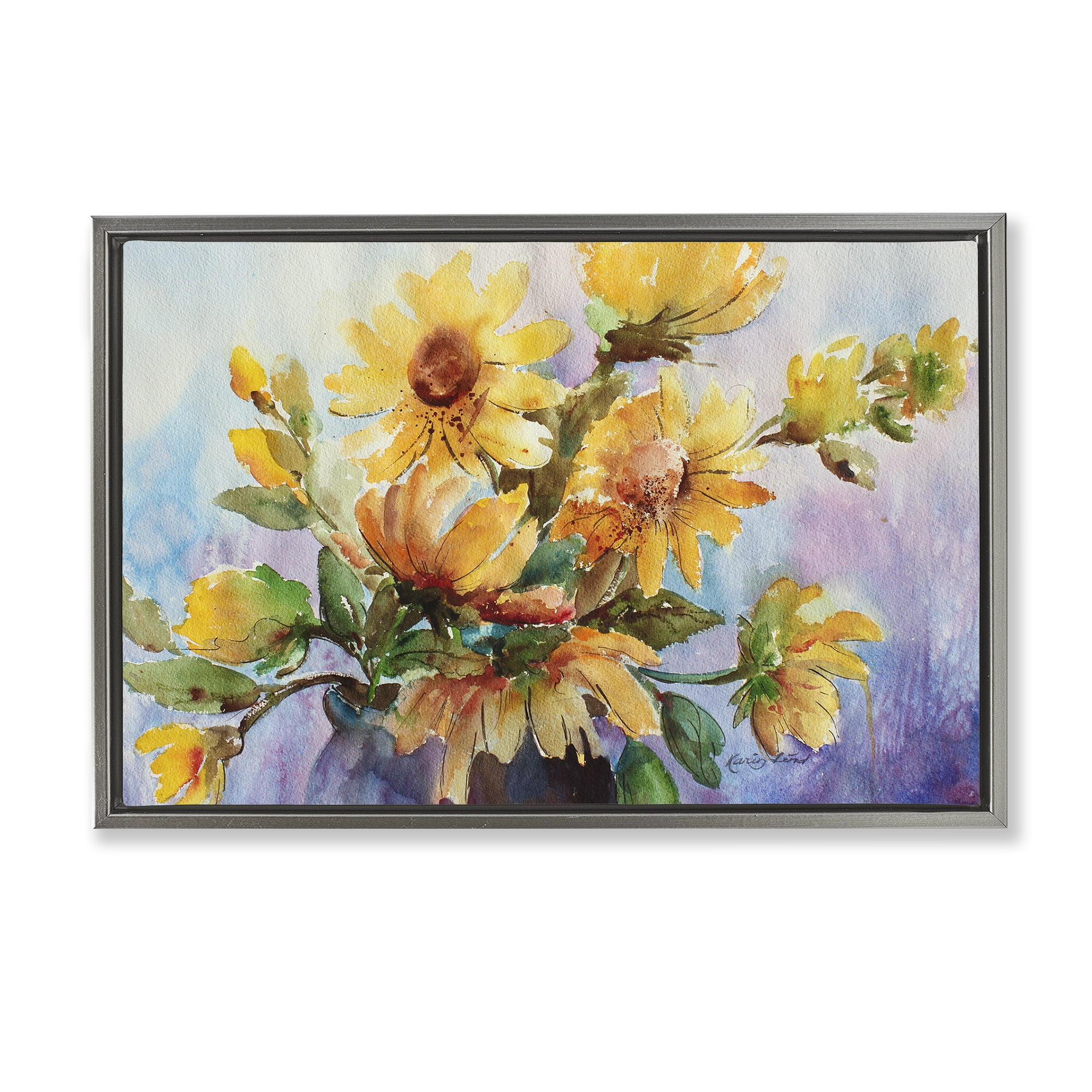 Stupell Industries Watercolor Daisies Vase Botanical & Floral Painting Gray Floater Framed Art Print Wall Art, 25 x 17