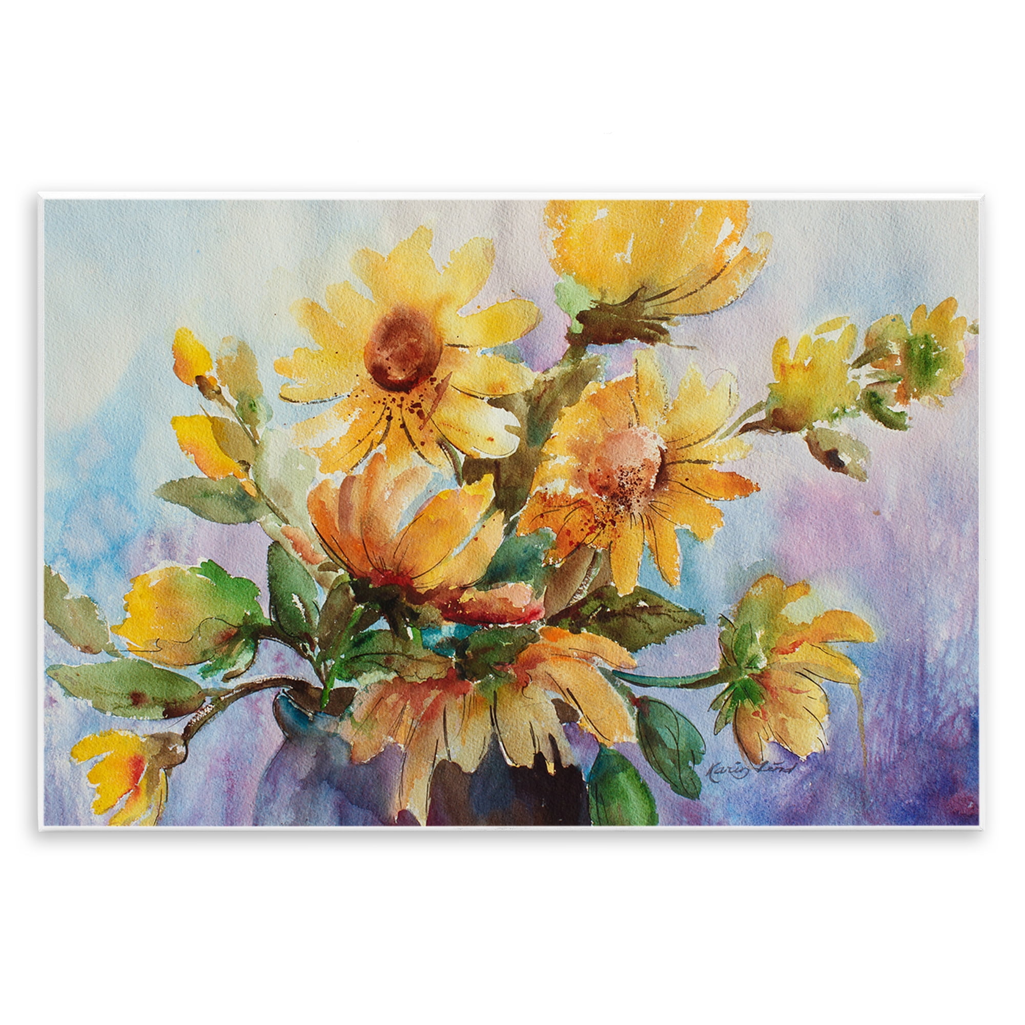 Stupell Industries Watercolor Daisies Vase Botanical & Floral Painting Unframed Art Print Wall Art, 19 x 13