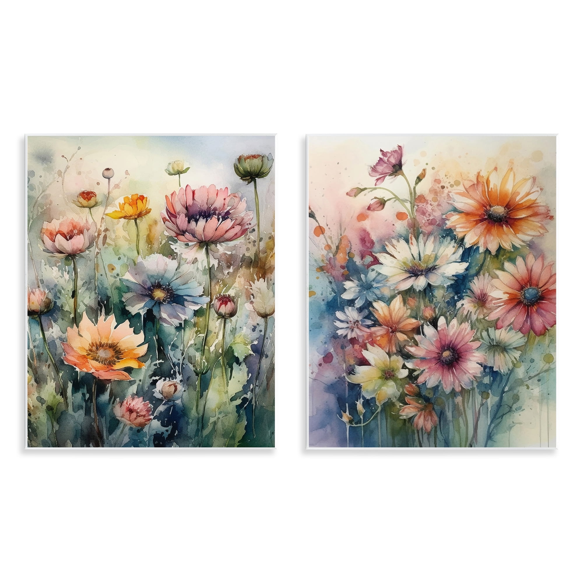 Stupell Industries Watercolor Daisy Field Flowers Plants & Flowers Painting Unframed Art Print Wall Art, 11 x 14, Set of 2