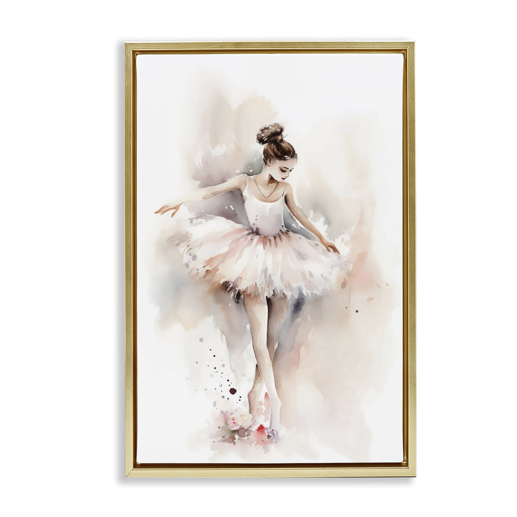 Stupell Industries Watercolor Dancer Pose Gold Framed Floater Canvas Wall Art, design by Creative Studio