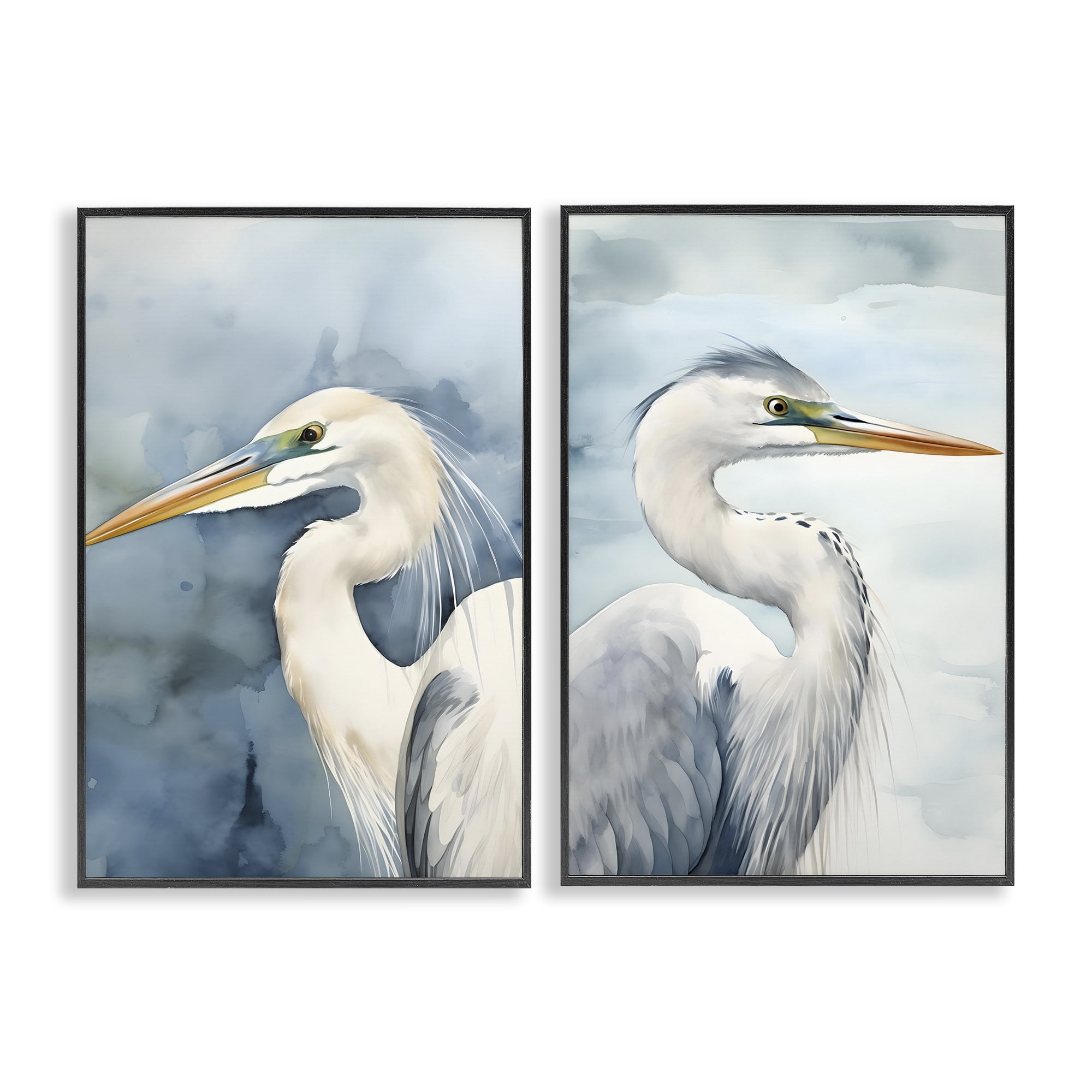 Stupell Industries Watercolor Detailed Beach Birds Animals Painting Black Framed Art Print Wall Art, 20 x 30, Set of 2