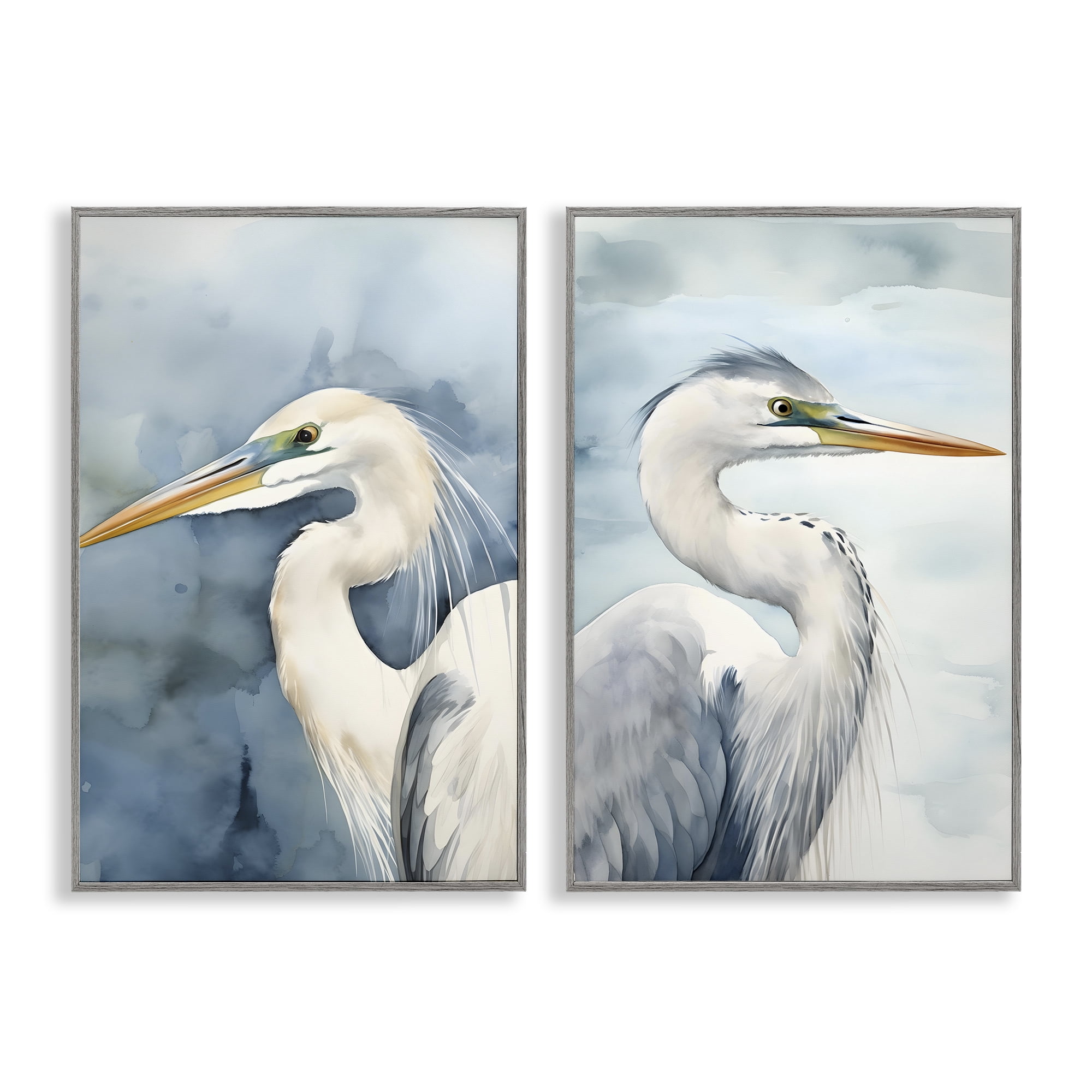 Stupell Industries Watercolor Detailed Beach Birds Animals Painting Gray Framed Art Print Wall Art, 16 x 24, Set of 2