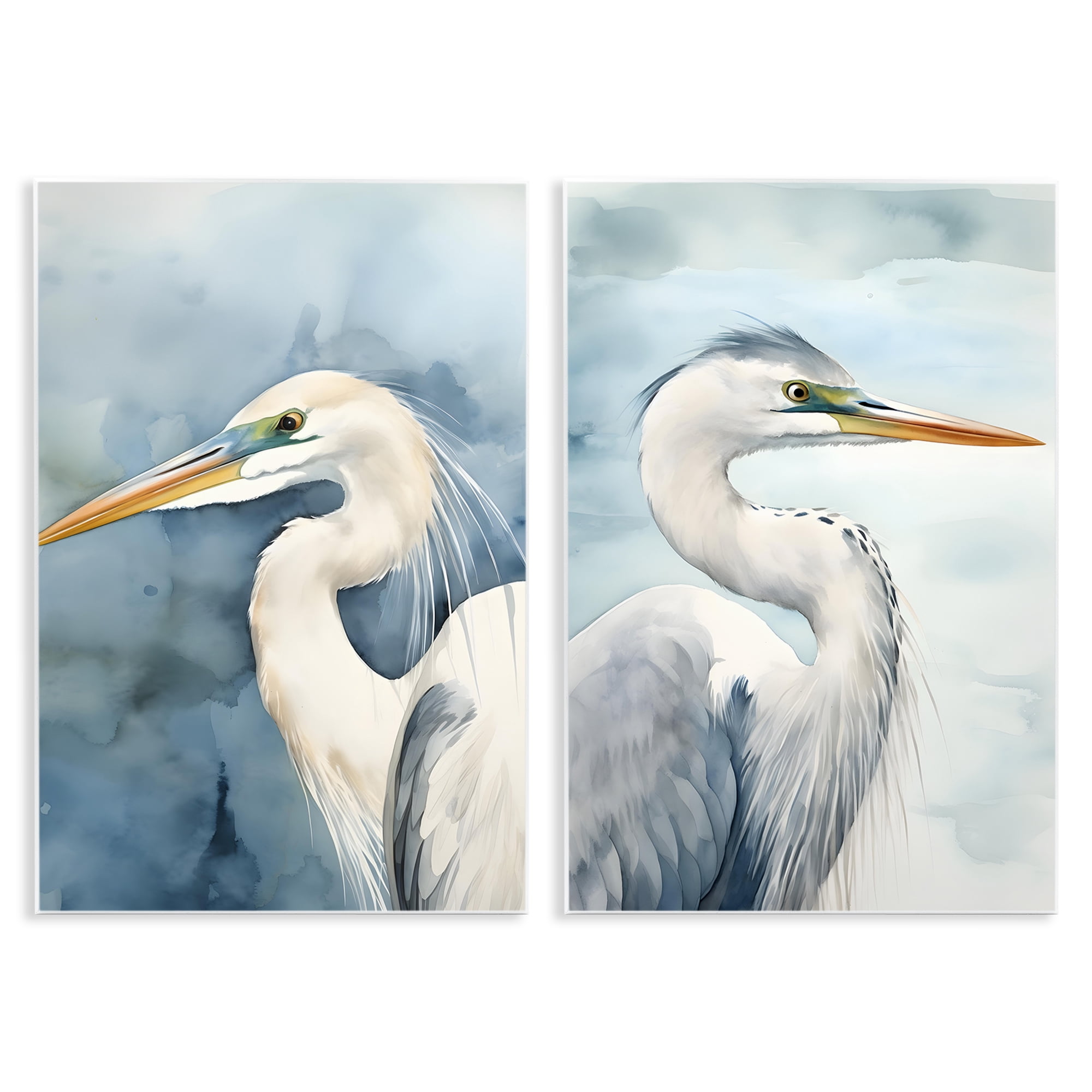 Stupell Industries Watercolor Detailed Beach Birds Animals Painting Unframed Art Print Wall Art, 13 x 19, Set of 2