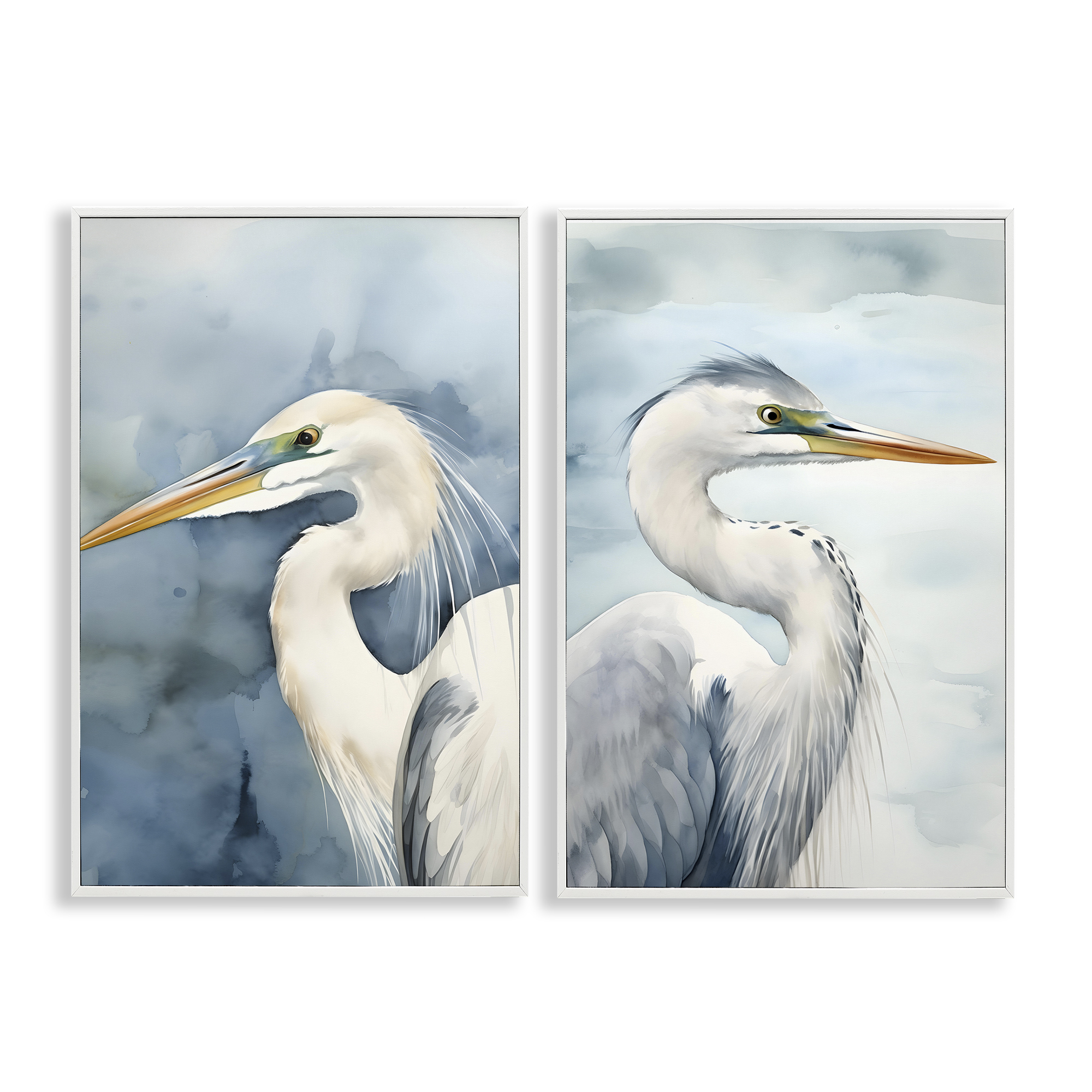 Stupell Industries Watercolor Detailed Beach Birds Animals Painting White Framed Art Print Wall Art, 12 x 18, Set of 2