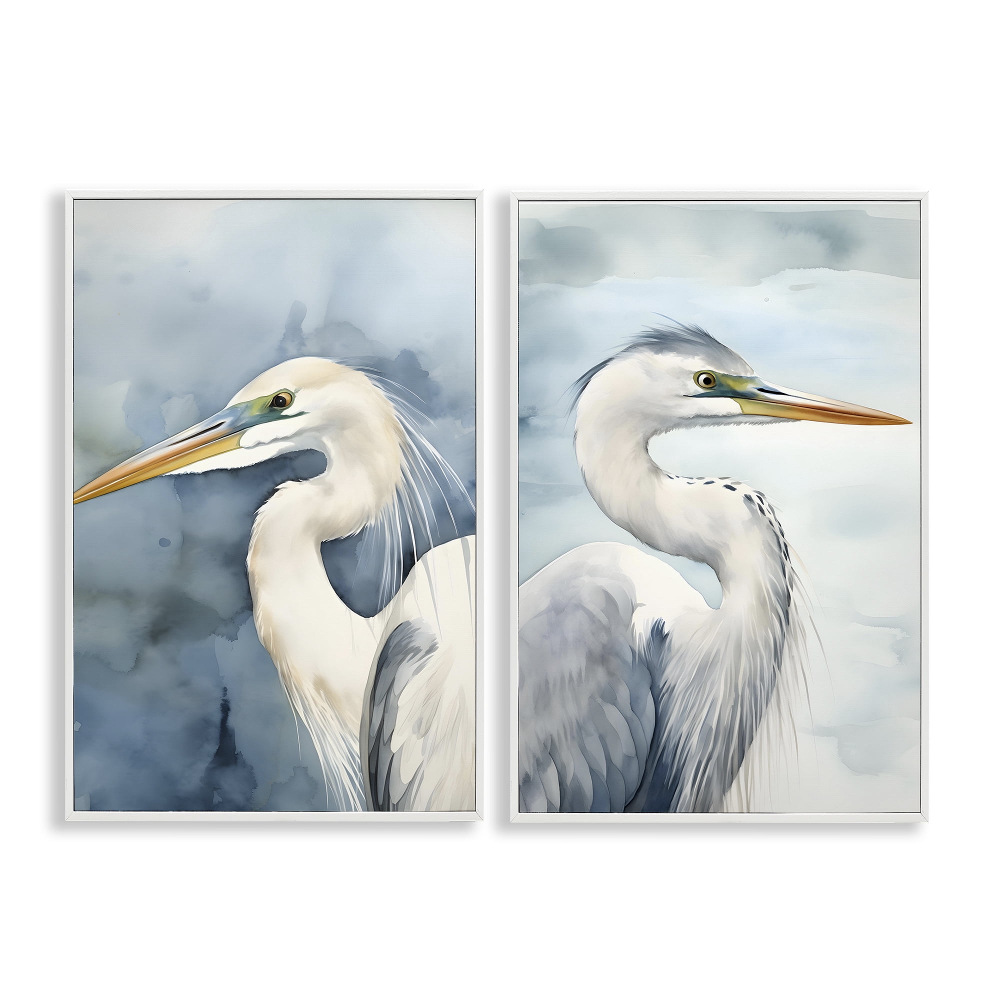 Stupell Industries Watercolor Detailed Beach Birds Animals Painting White Framed Art Print Wall Art, 16 x 24, Set of 2