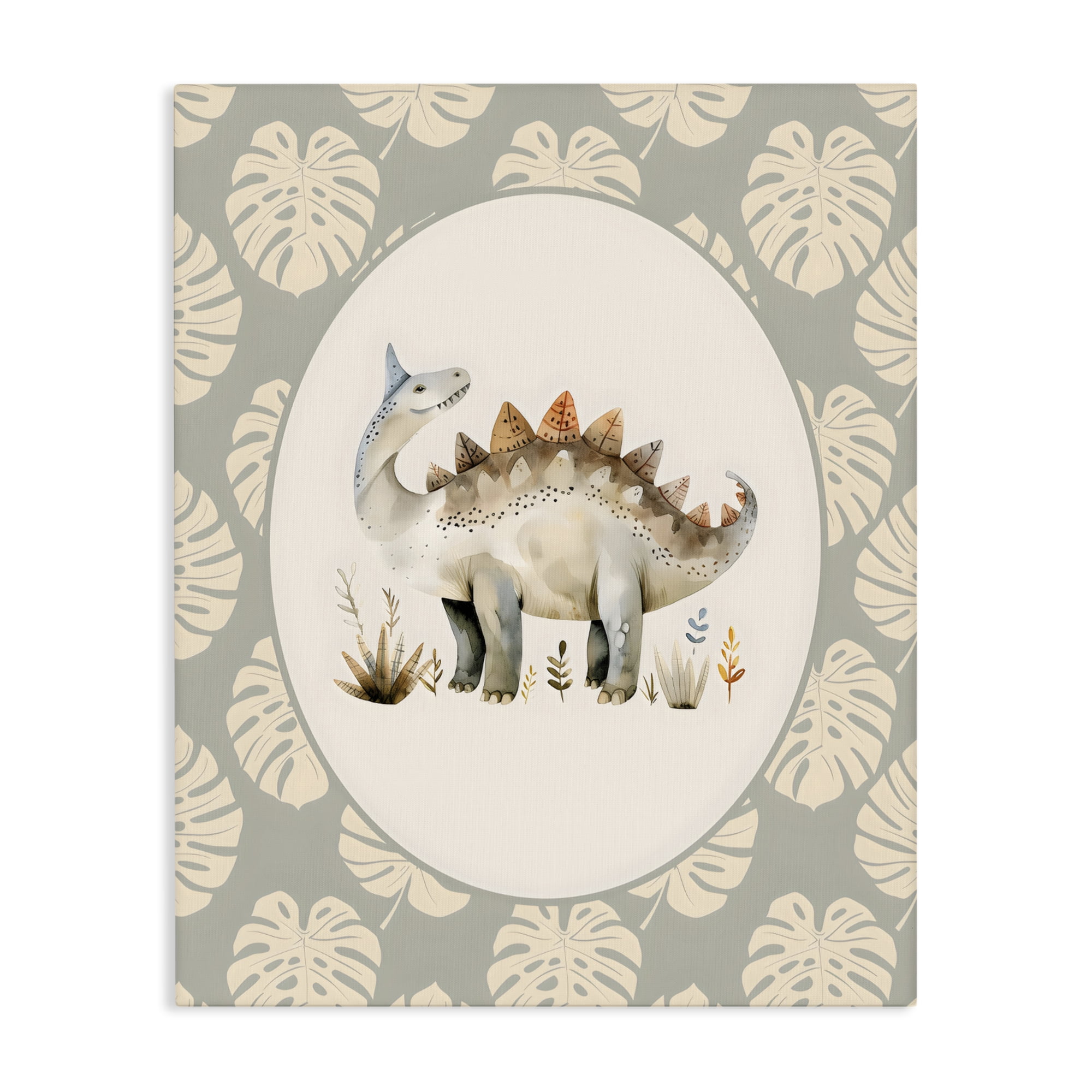 Stupell Industries Watercolor Dinosaur Monstera Border Canvas Wall Art, design by LSR Design Studio