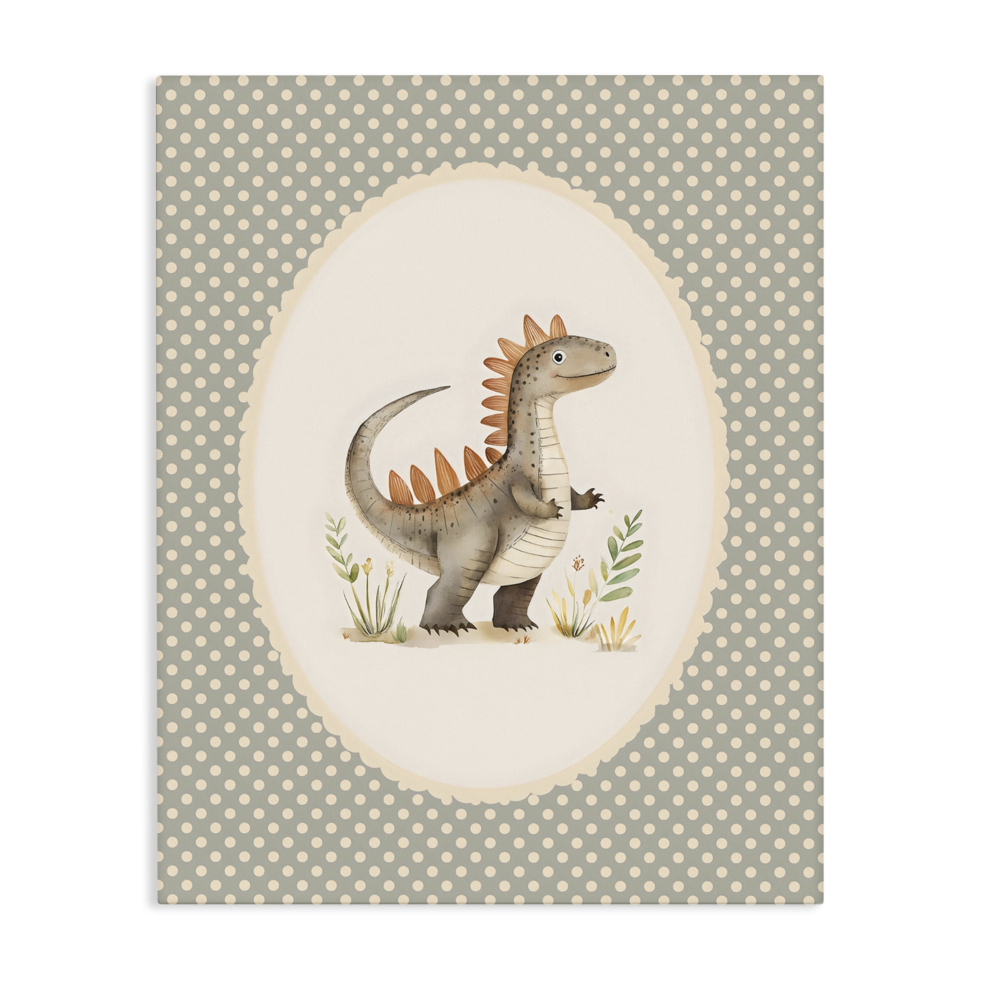 Stupell Industries Watercolor Dinosaur Polka Dot Border Canvas Wall Art, design by LSR Design Studio