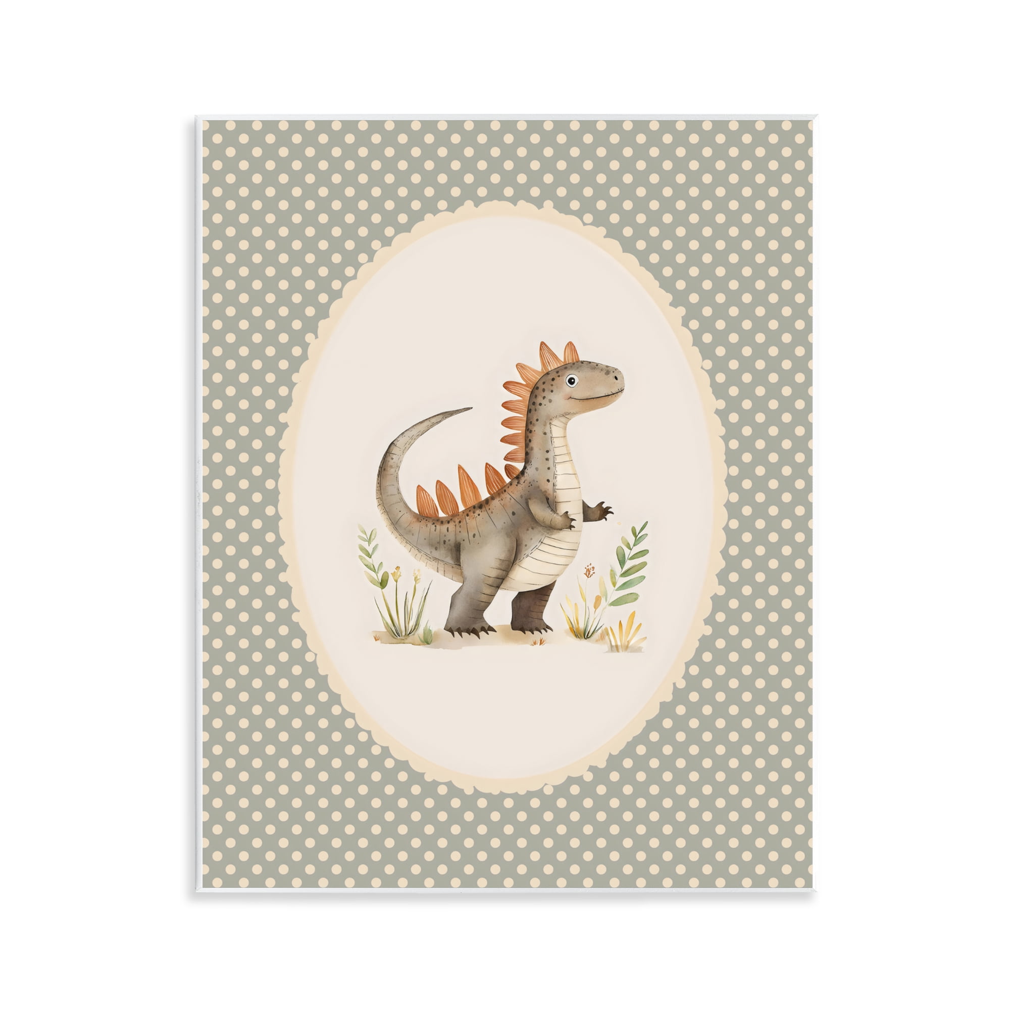 Stupell Industries Watercolor Dinosaur Polka Dot Border Wall Plaque Art, design by LSR Design Studio