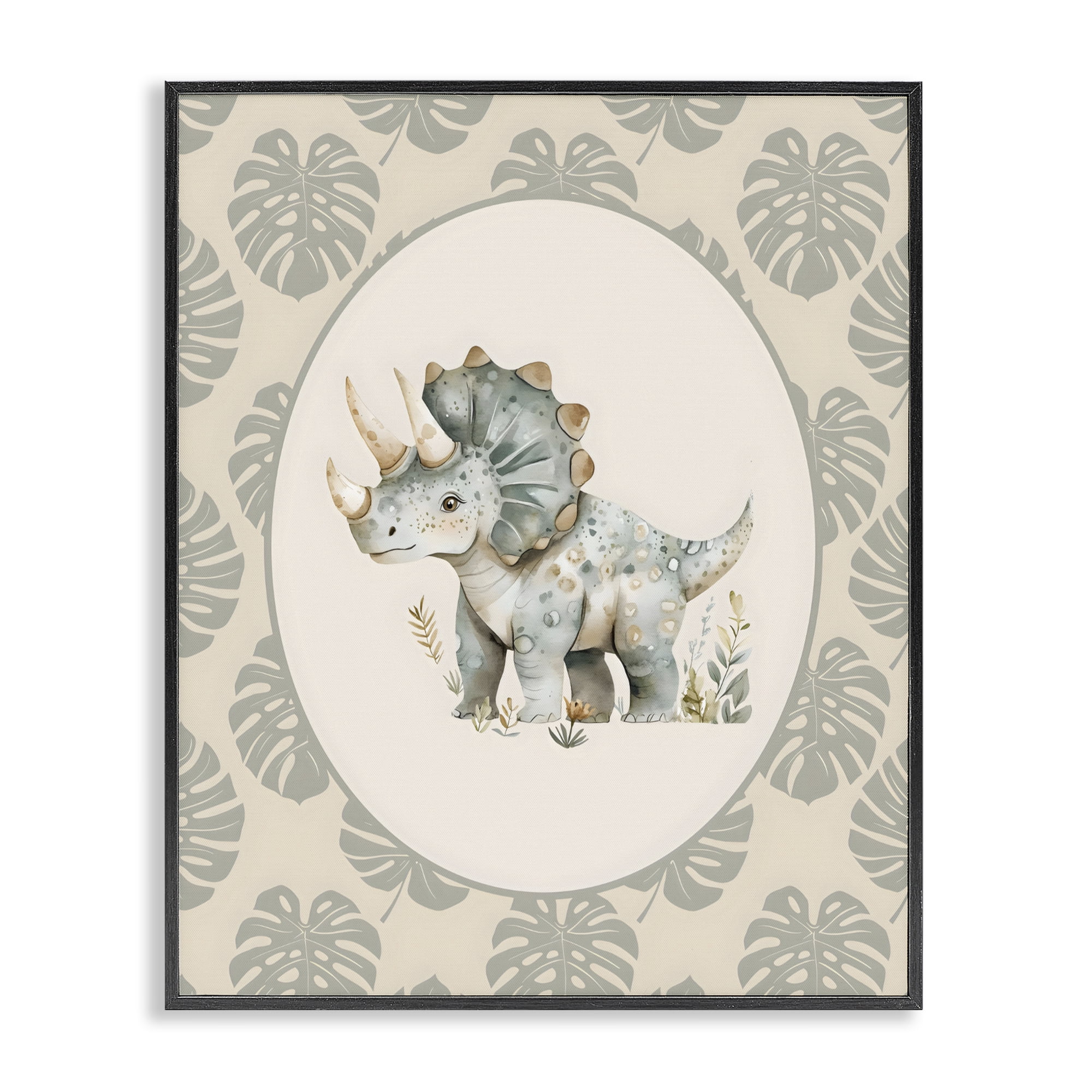 Stupell Industries Watercolor Dinosaur Tropical Border Black Framed Giclee Art, design by LSR Design Studio